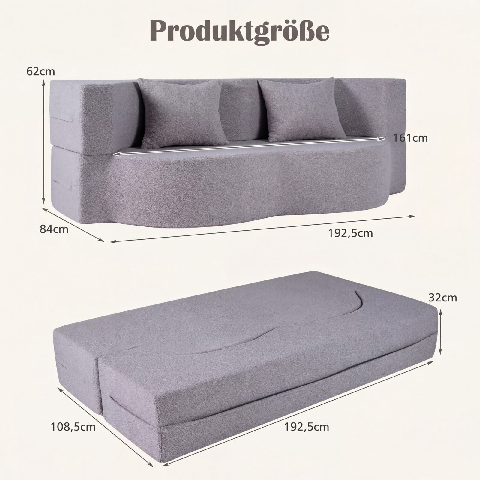 Schlafsofa, Teddyfleece, 192,5 cm, Weiß