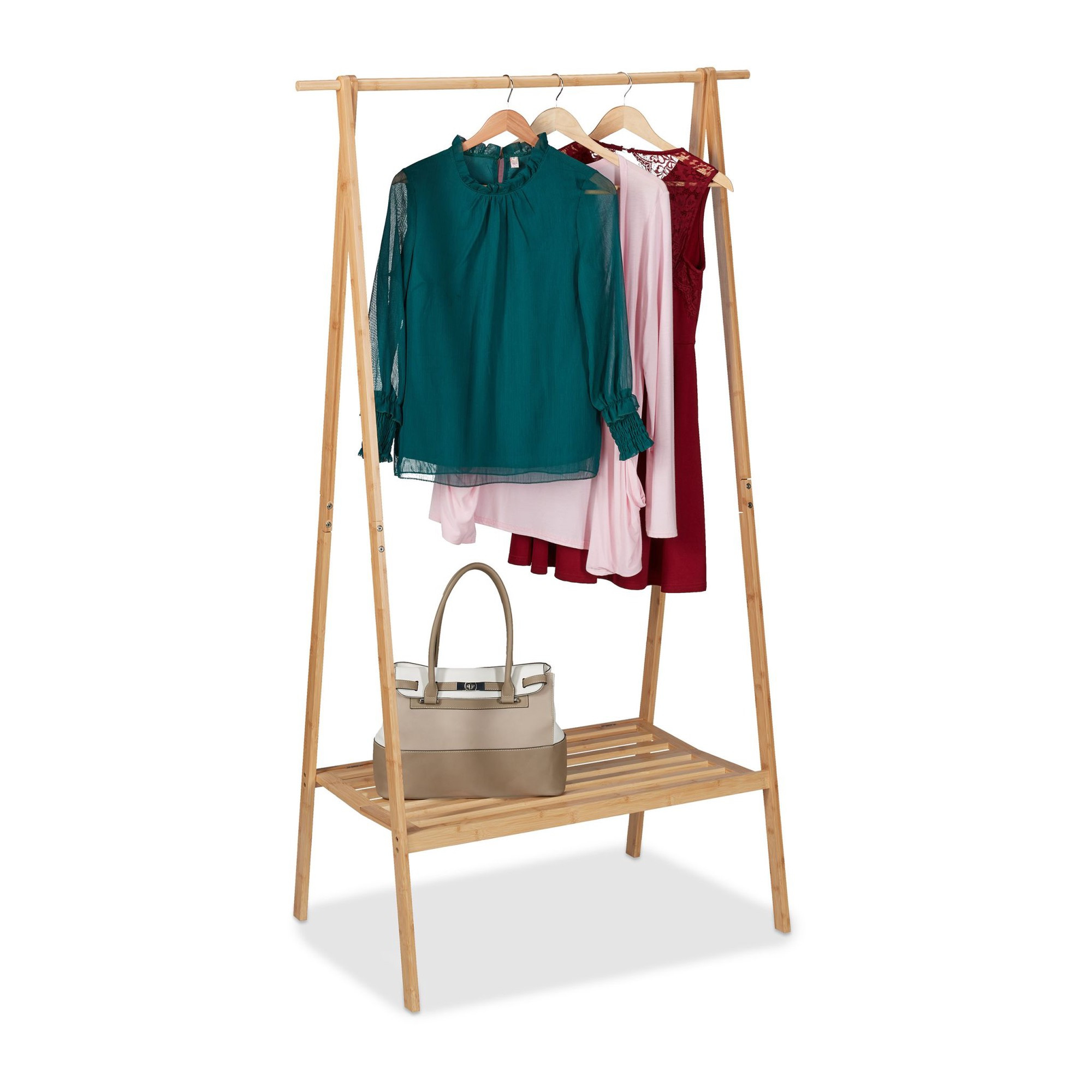 Perchero plegable con estante