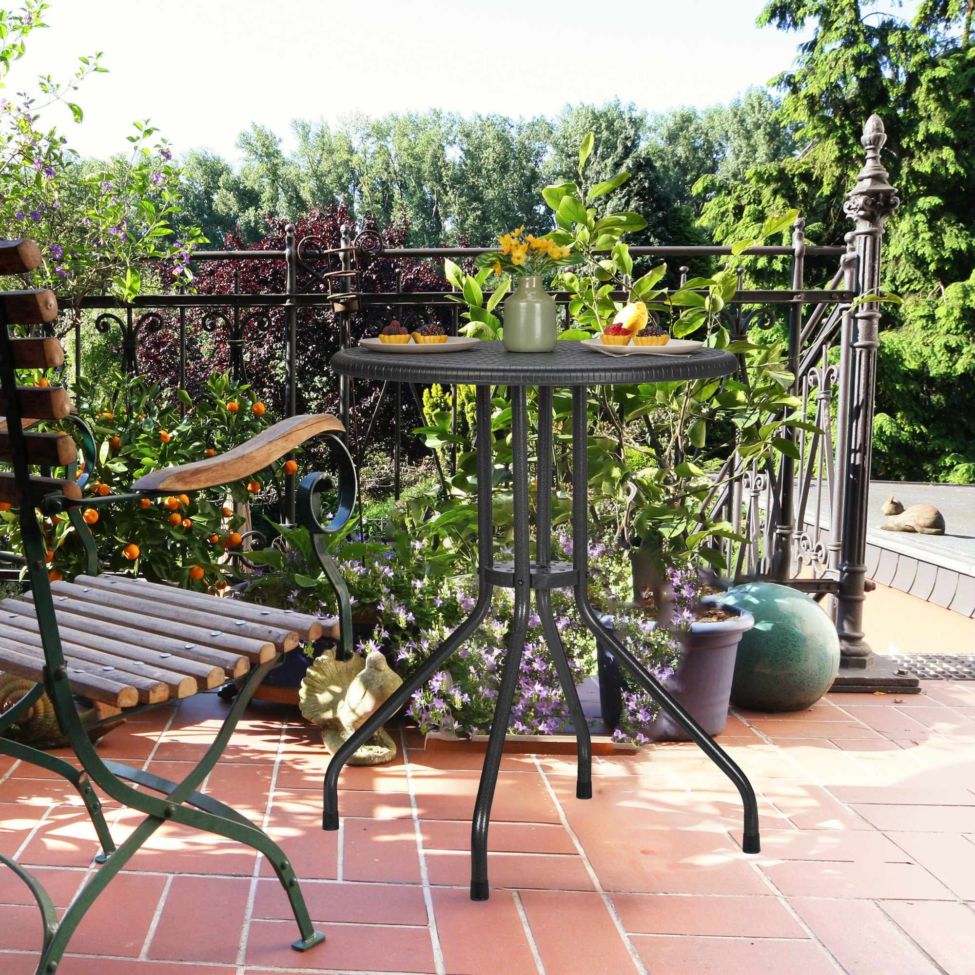 Table de jardin ronde aspect rotin