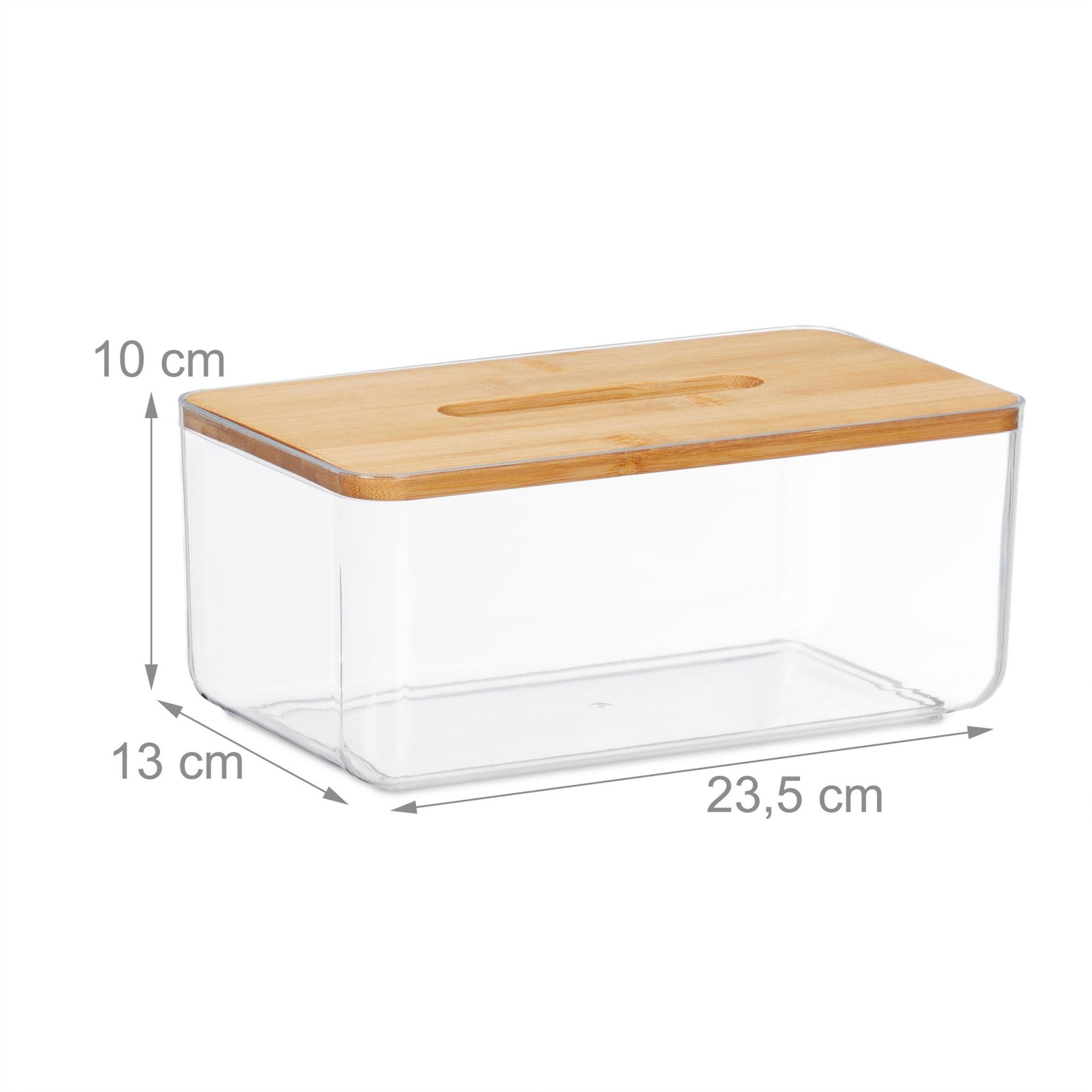 Transparente Taschentuchbox mit Bambusdeckel