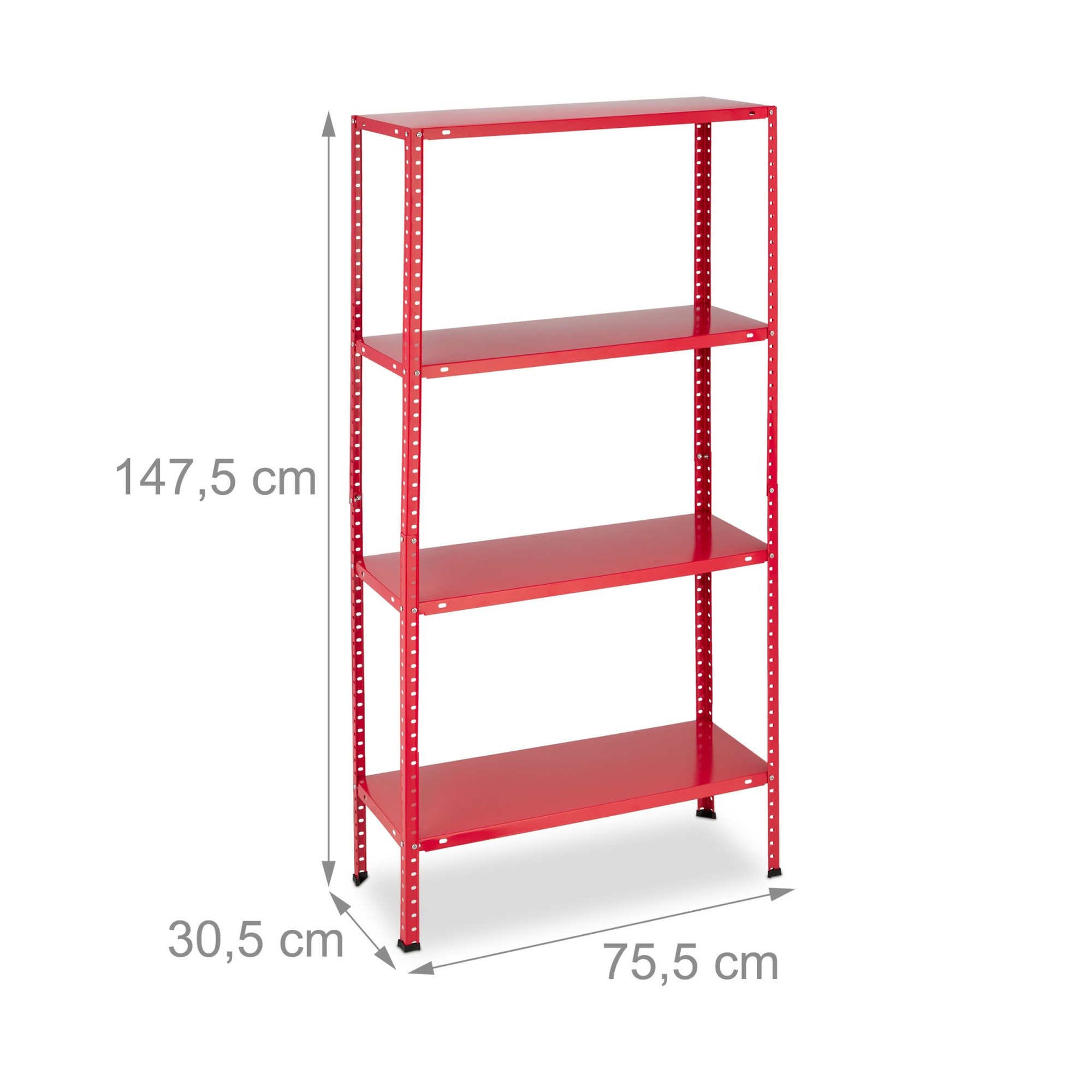 Scaffale rosso robusto con 4 livelli
