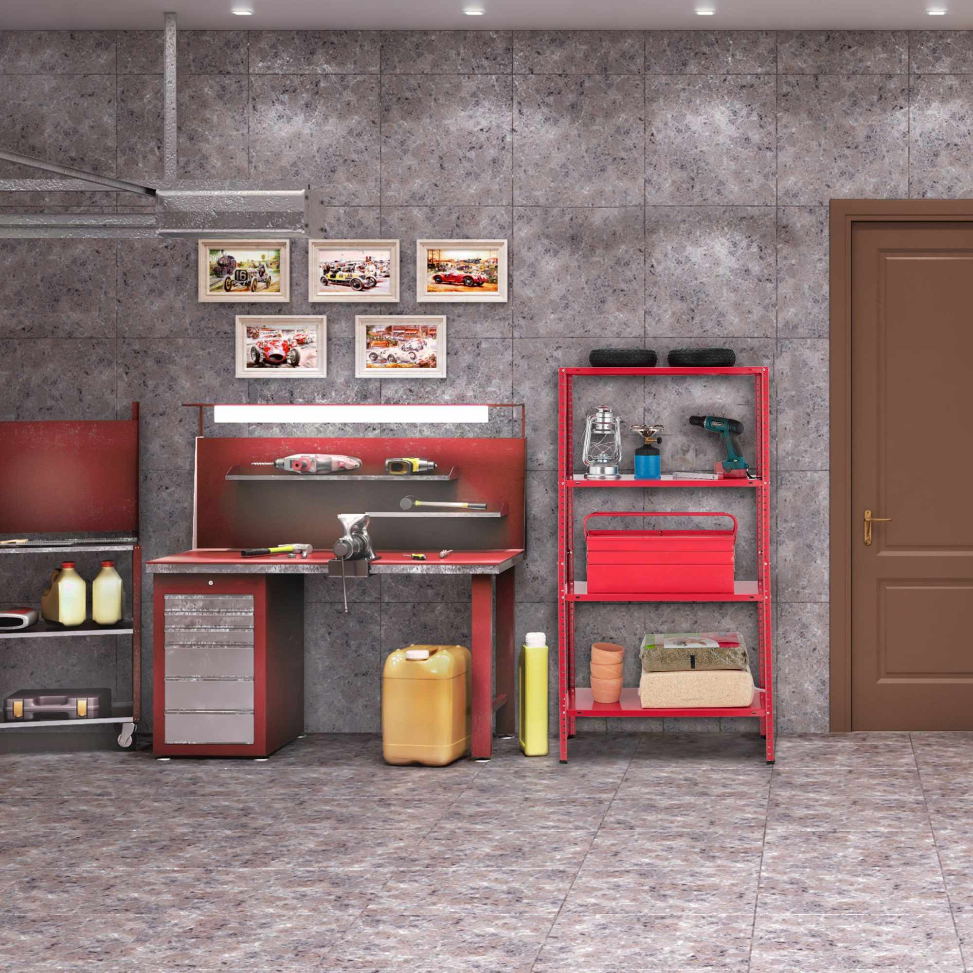 Scaffale rosso robusto con 4 livelli