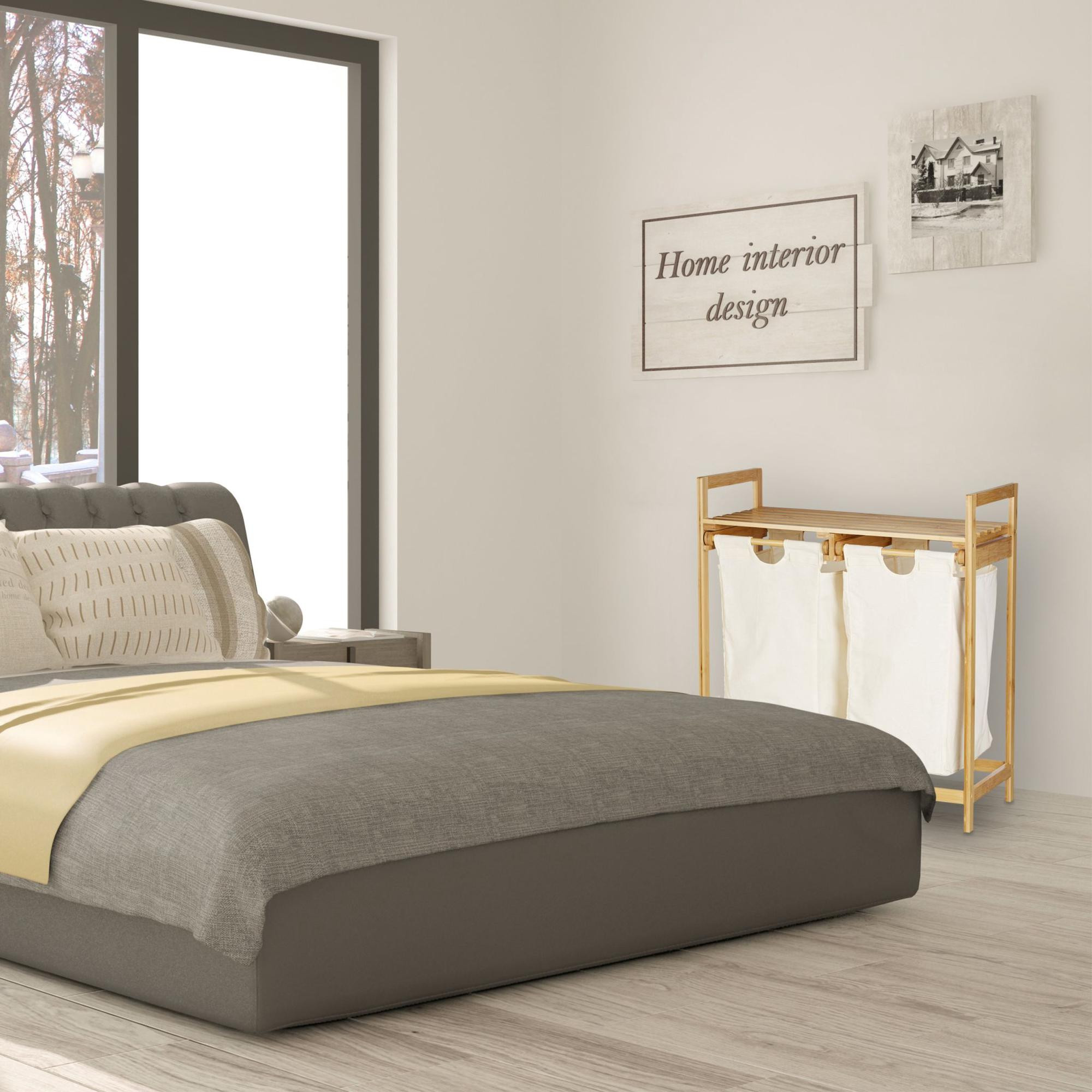 Bamboe wasmand met 2 waszakken