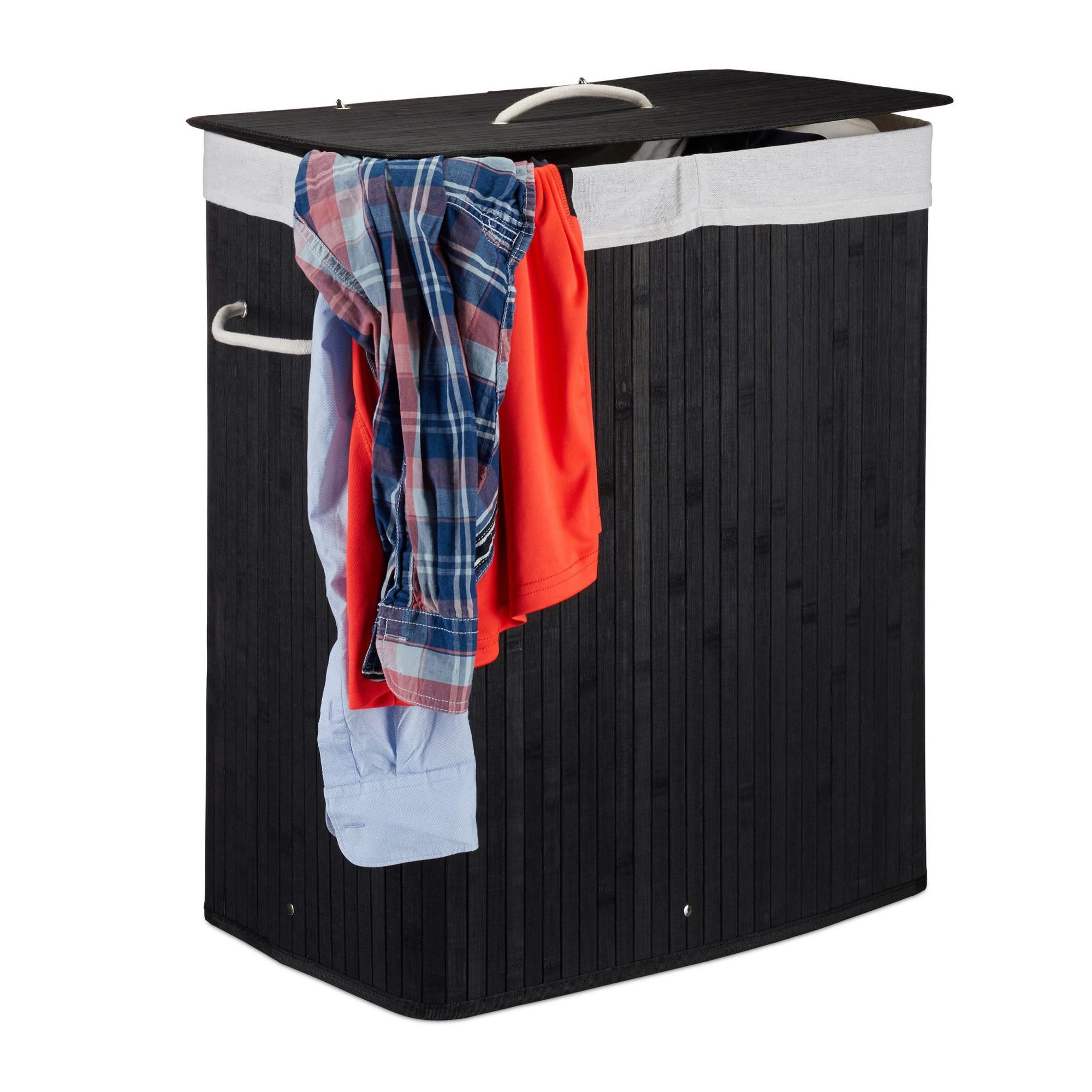 Cesto de roupa suja em bambu com 2 compartimentos