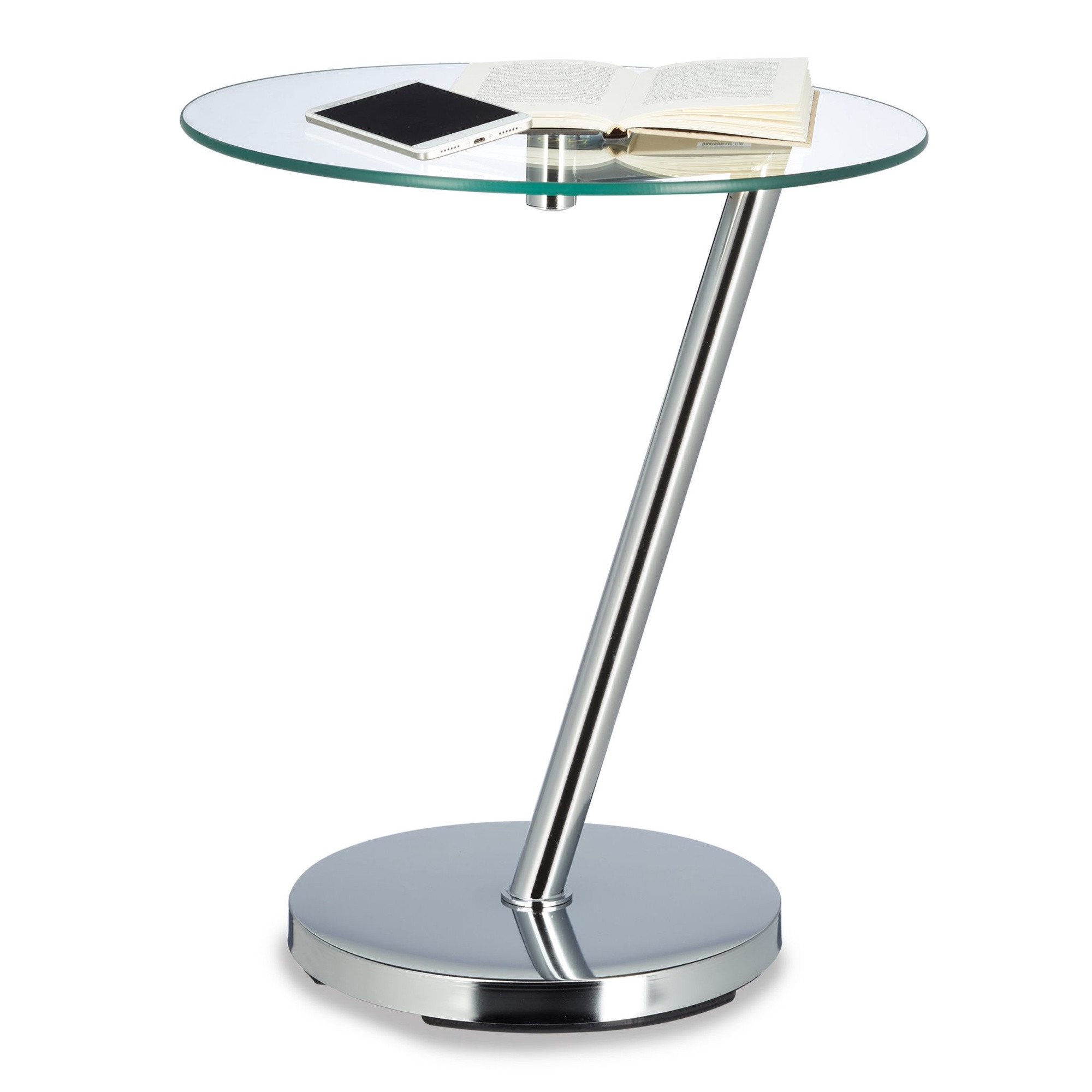 Mesa lateral em vidro e metal