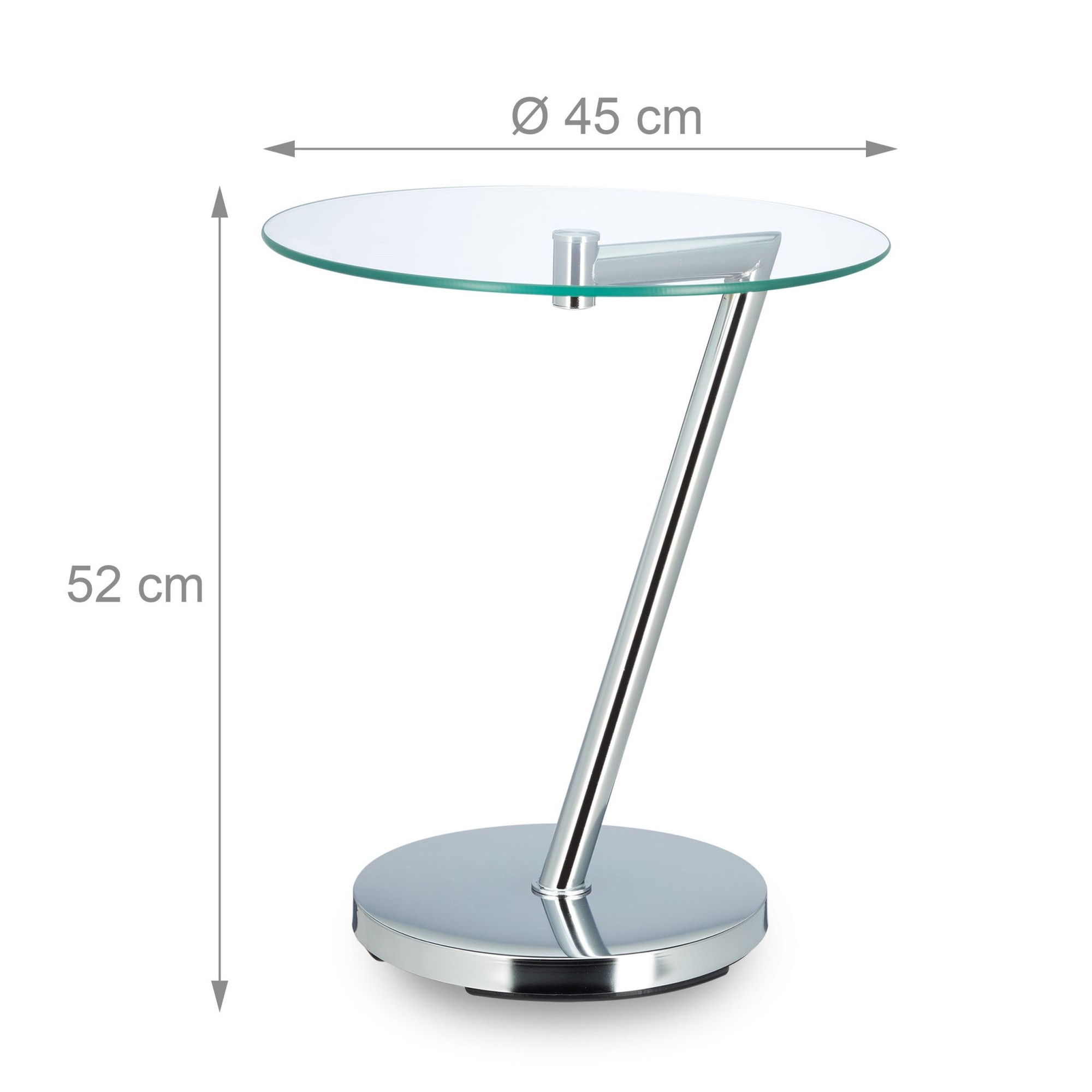 Mesa lateral em vidro e metal