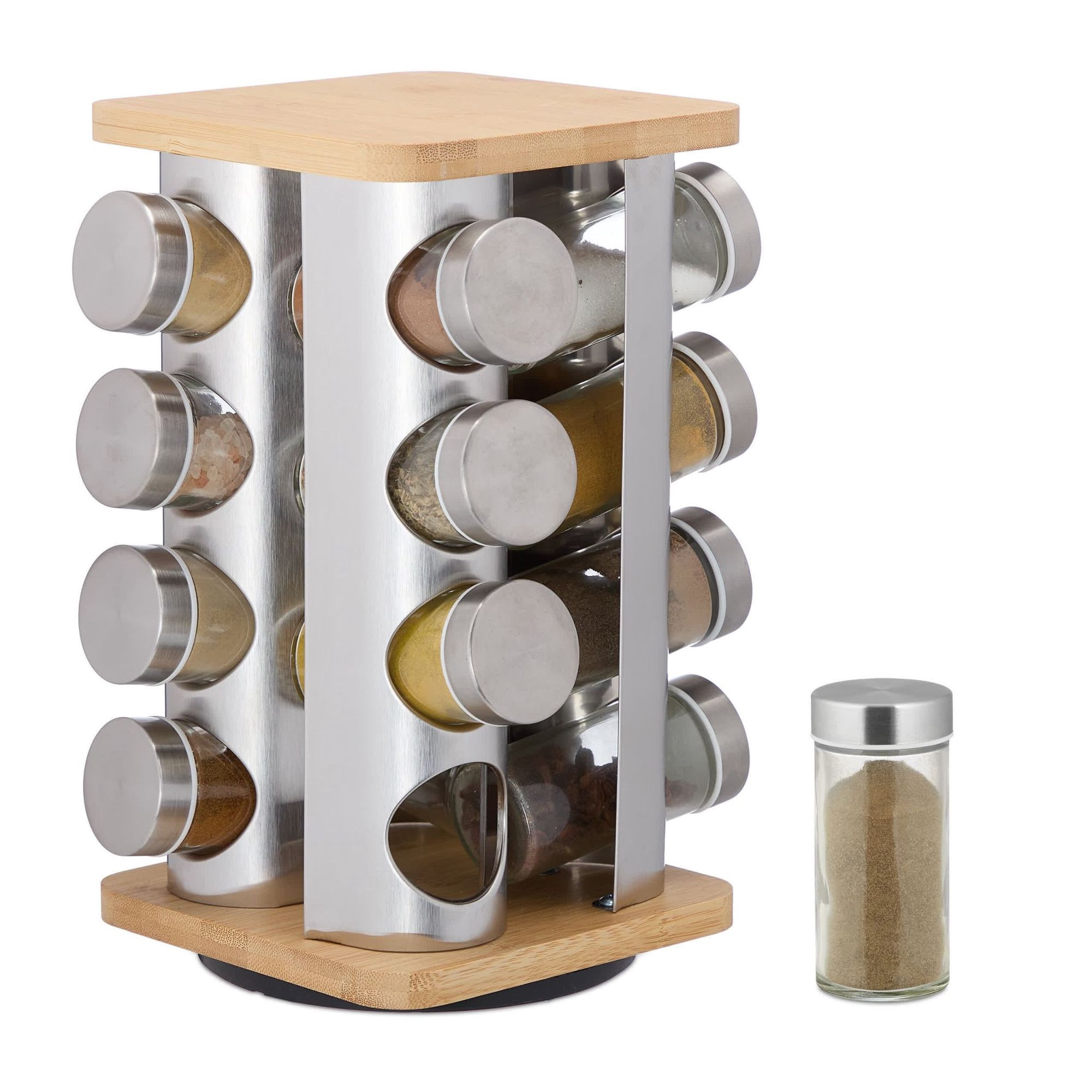 Rotating spice carousel with 16 glasses