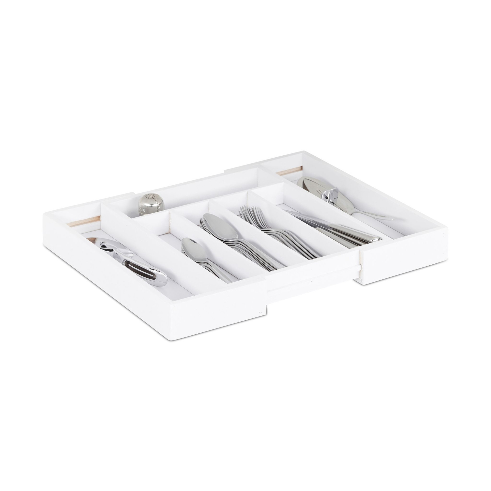 Caixa de talheres extraível em bambu branco