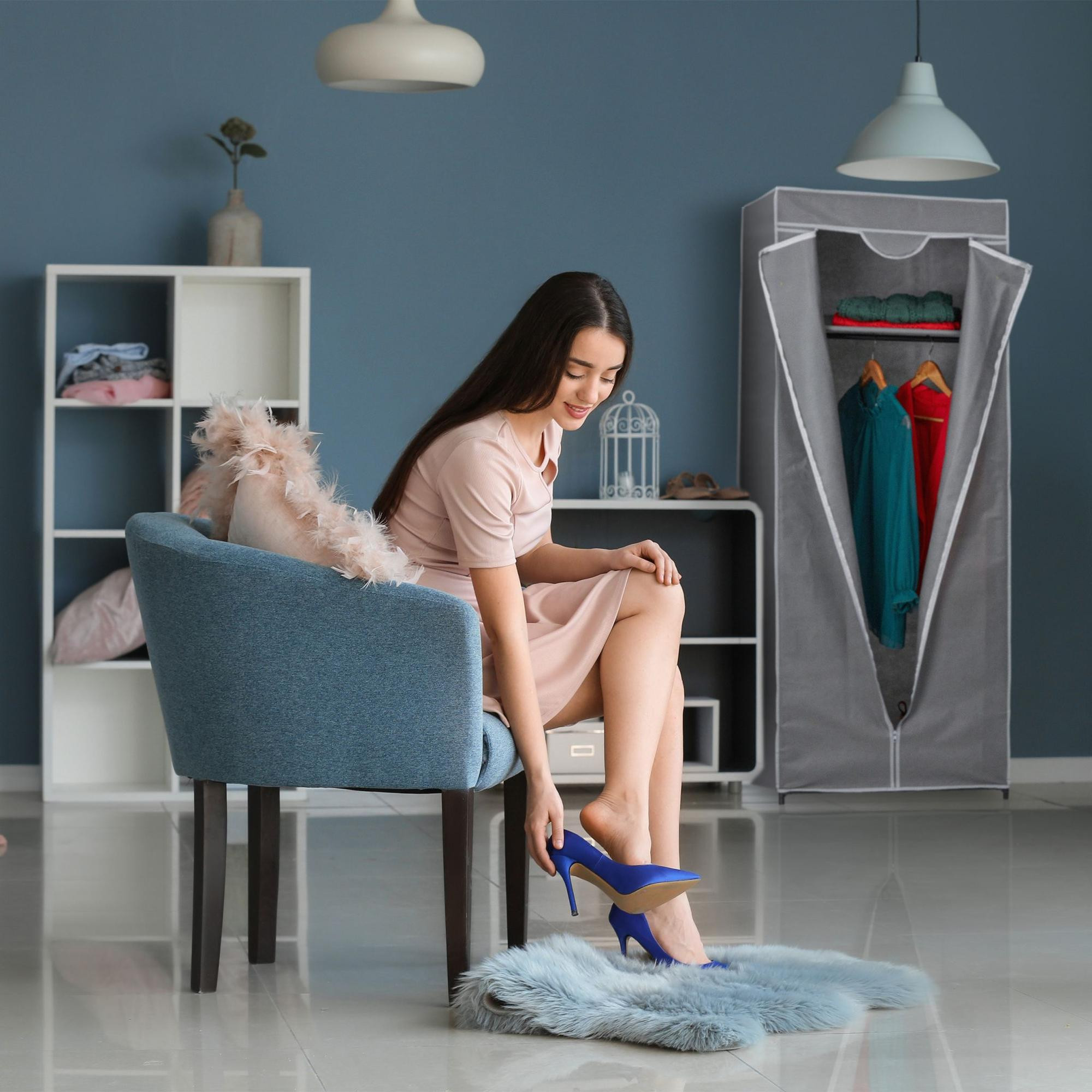 Guarda-roupa de tecido com varão
