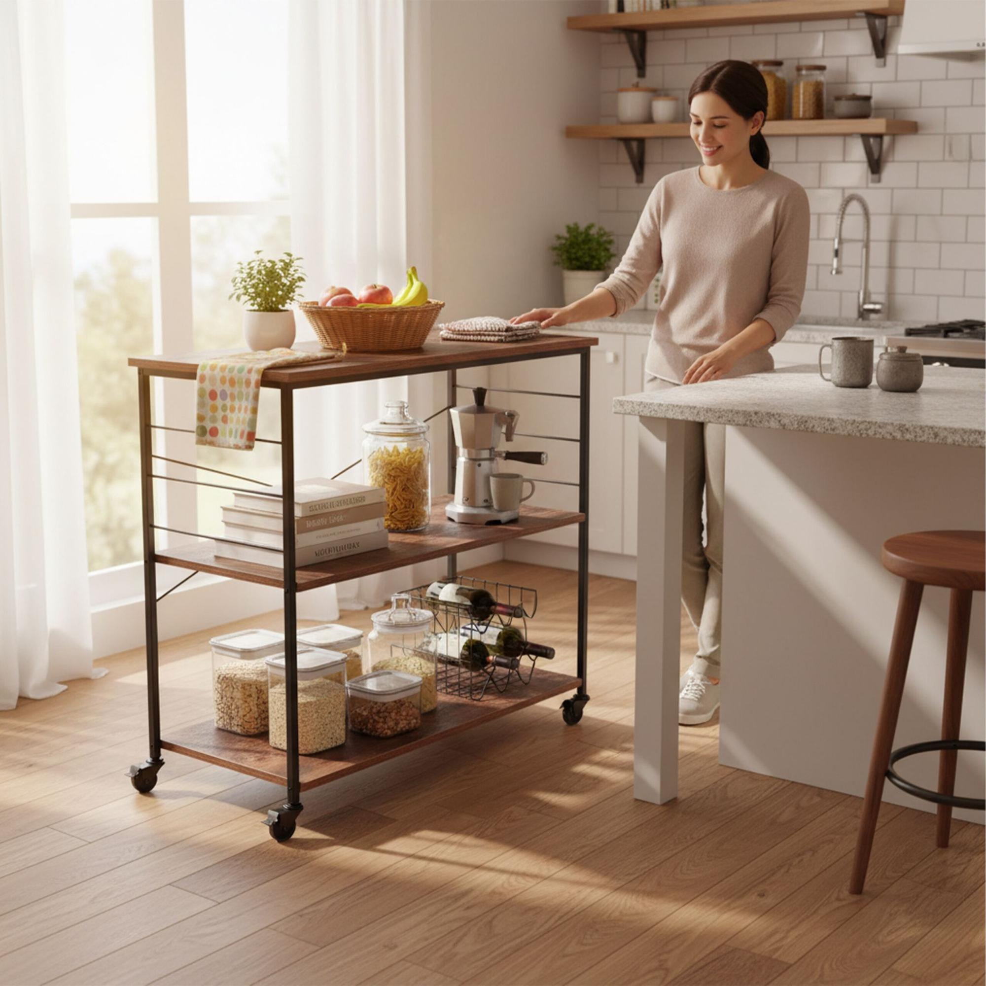 Carrello da cucina con 3 ripiani e ruote