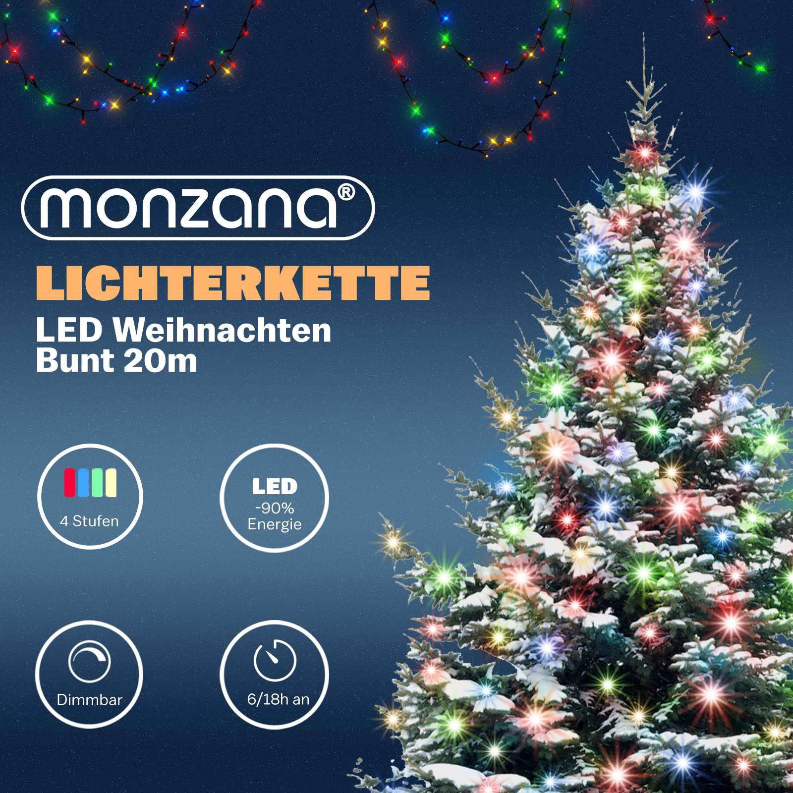 Christmas String Lights, 20m, 200 LEDs, Remote Control