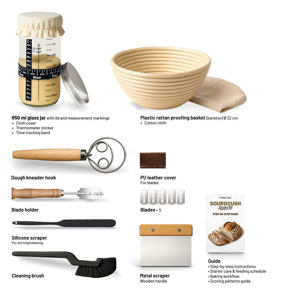 Sourdough Starter Kit with Proofing Basket & Tools