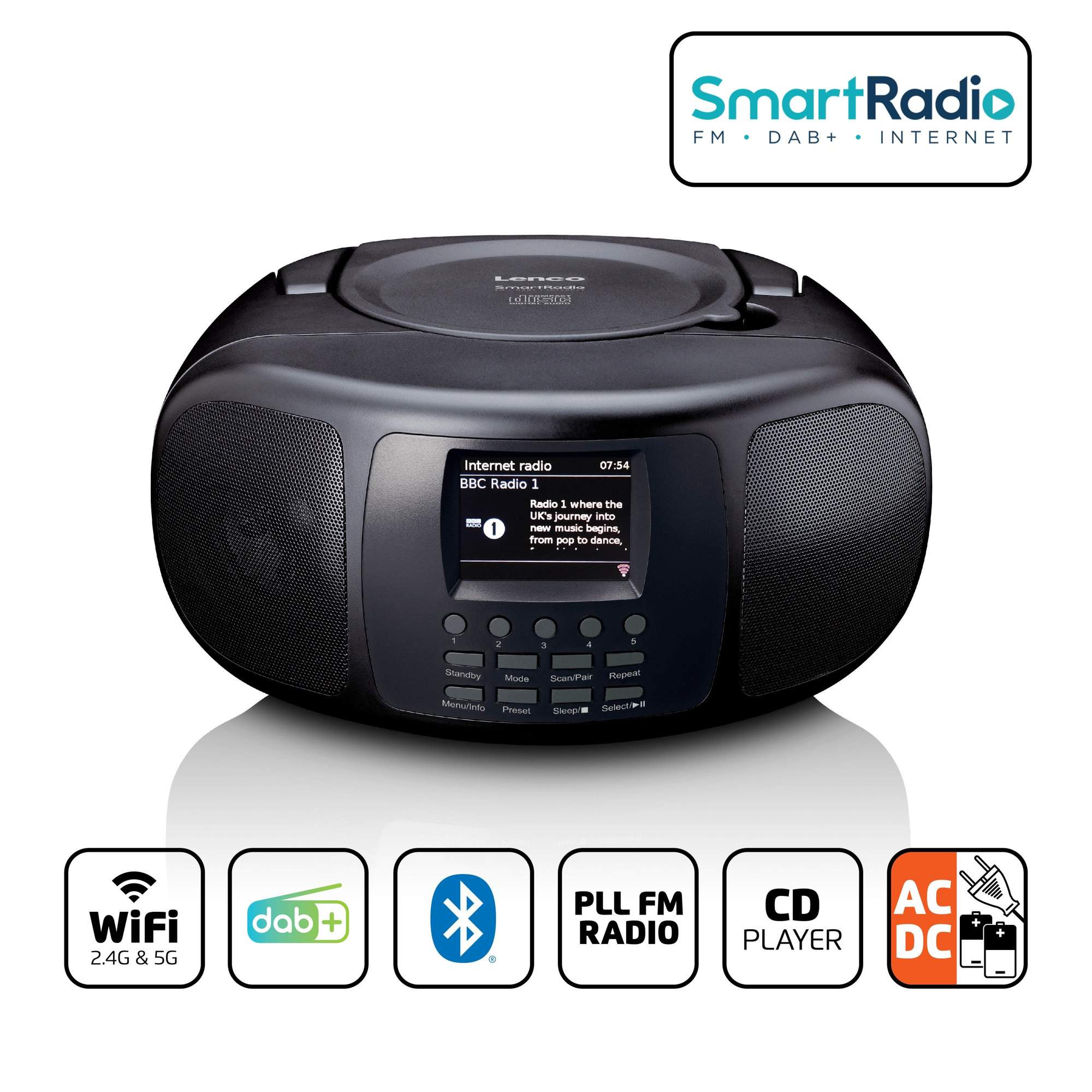 SmartRadio portátil com DAB+/FM, Bluetooth e leitor de CD.