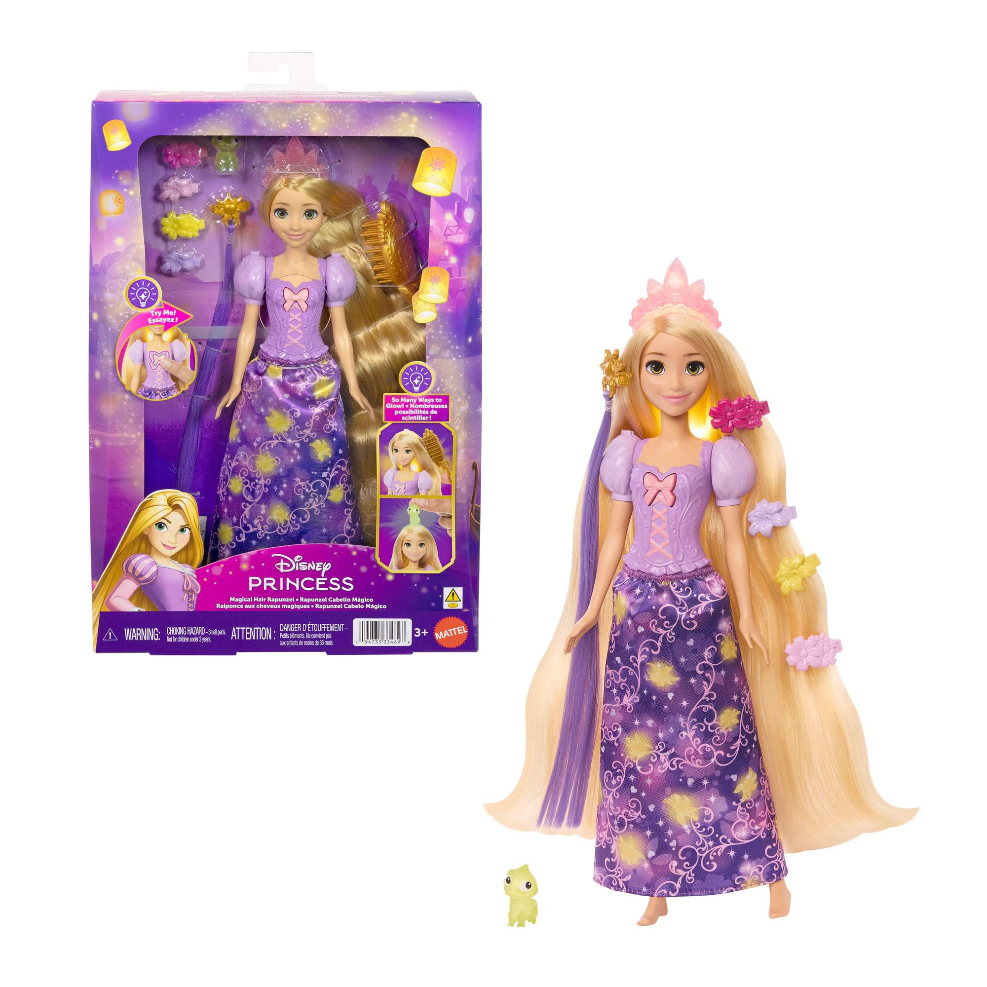 Boneca Rapunzel da Disney com cabelo que muda de cor