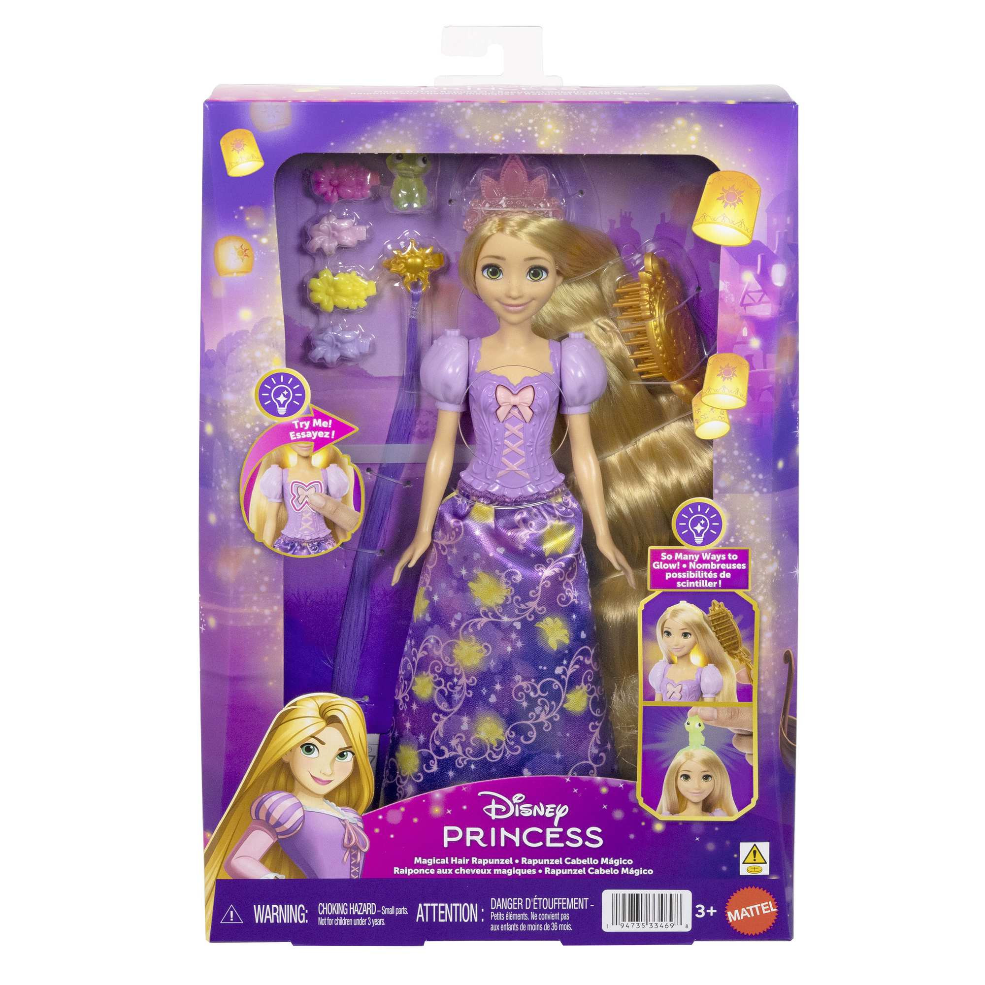 Boneca Rapunzel da Disney com cabelo que muda de cor