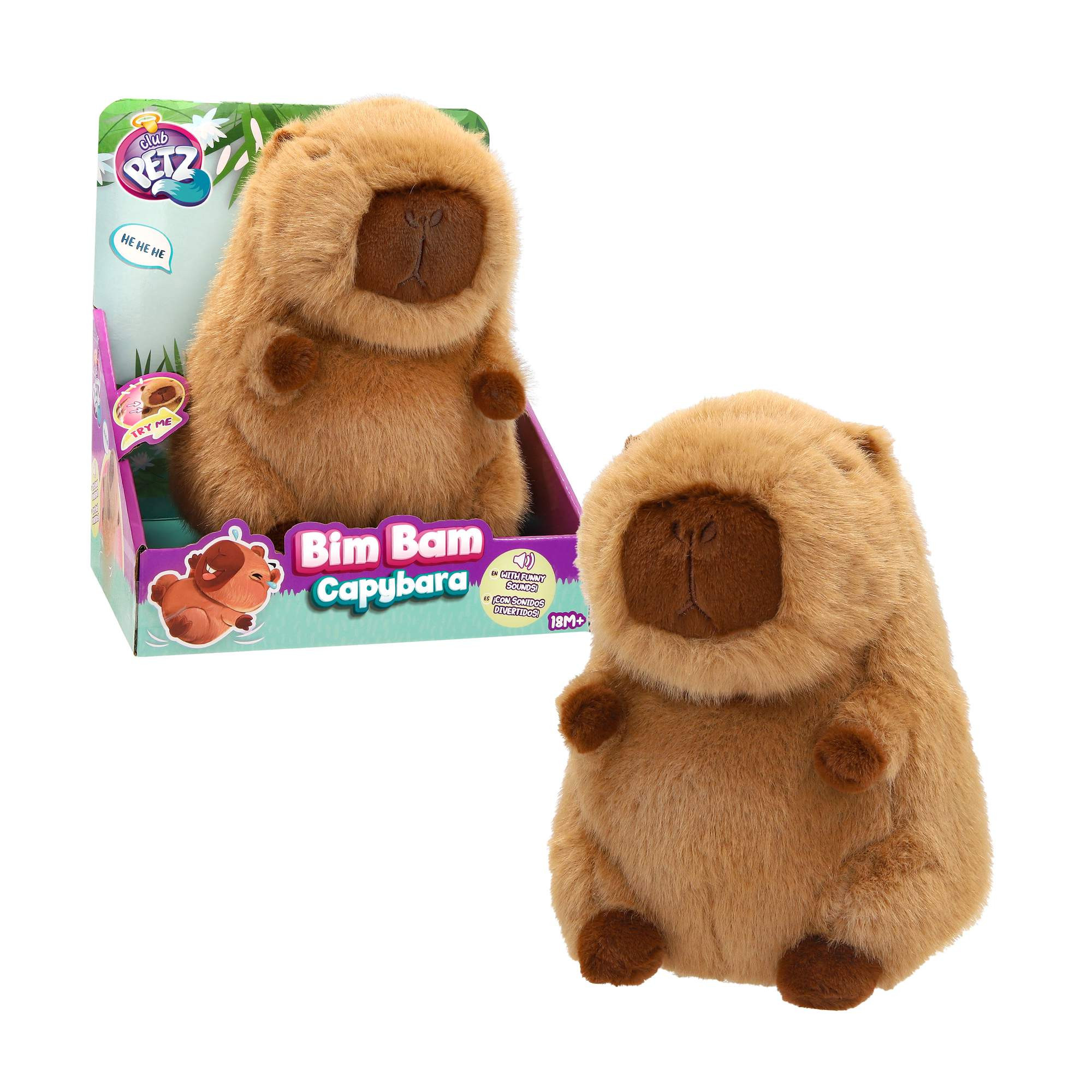 Interactieve pluche capibara, 16 cm, lachend en springend.