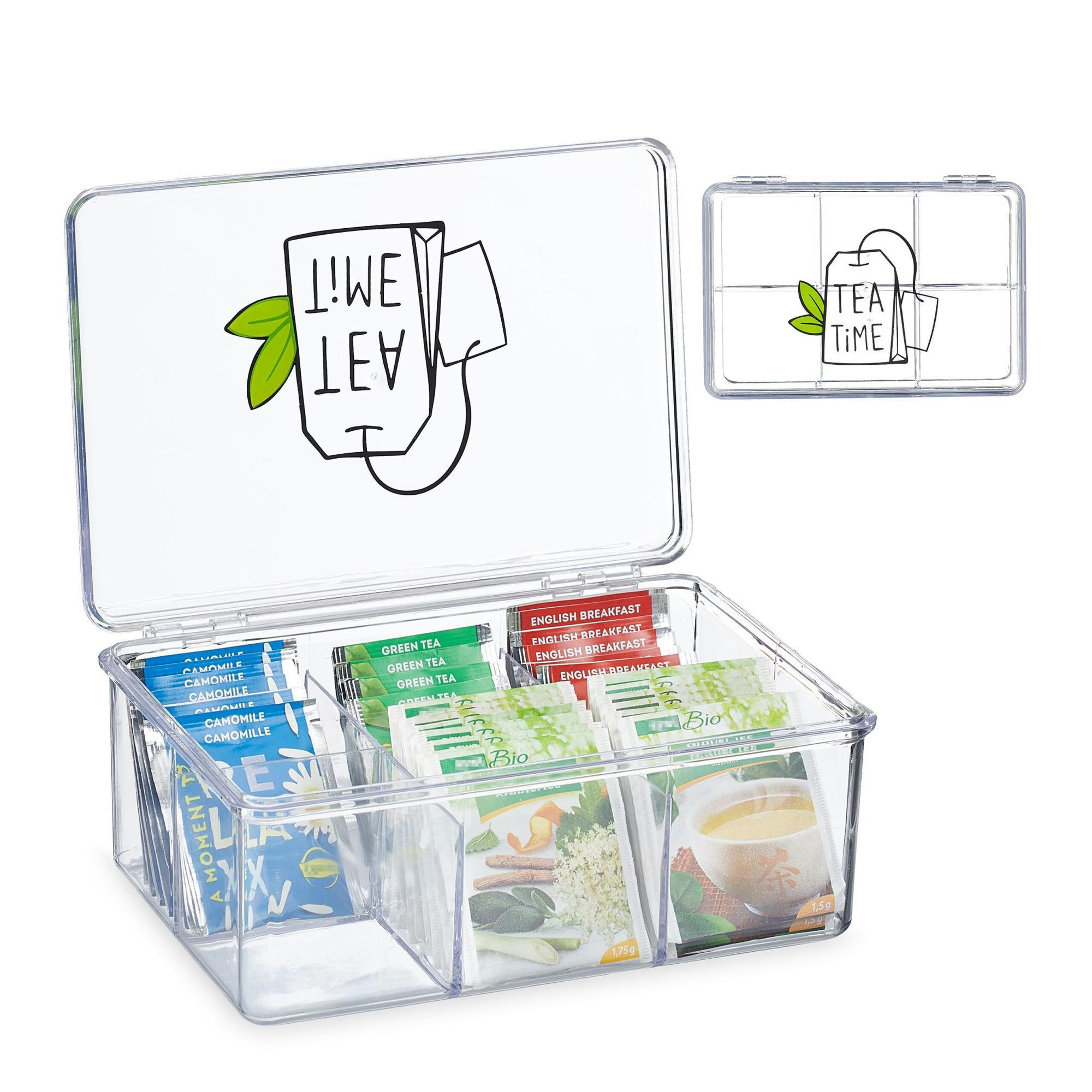 Boîte à thé transparente à 6 compartiments