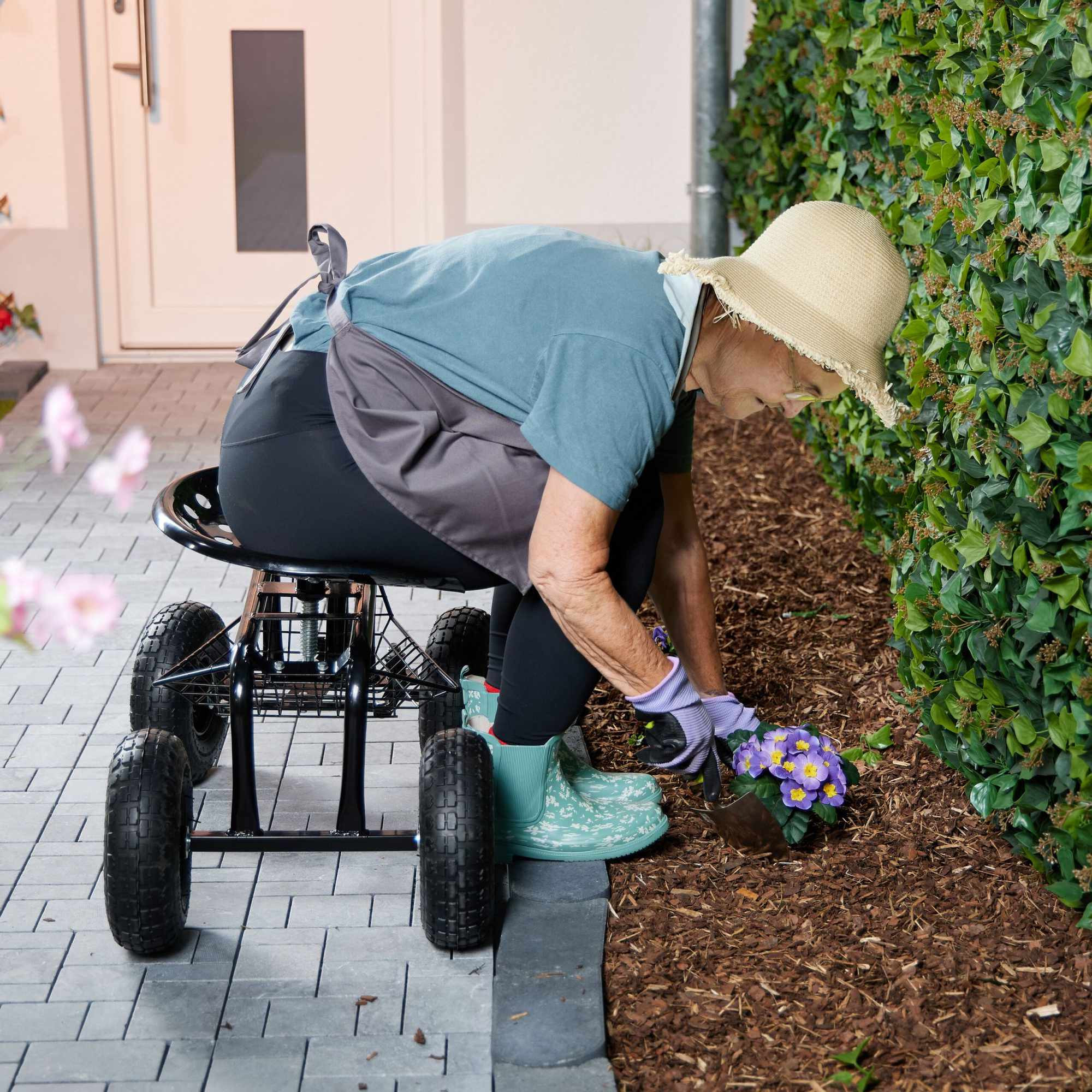 Mobiler Gartensitz mit Stauraum