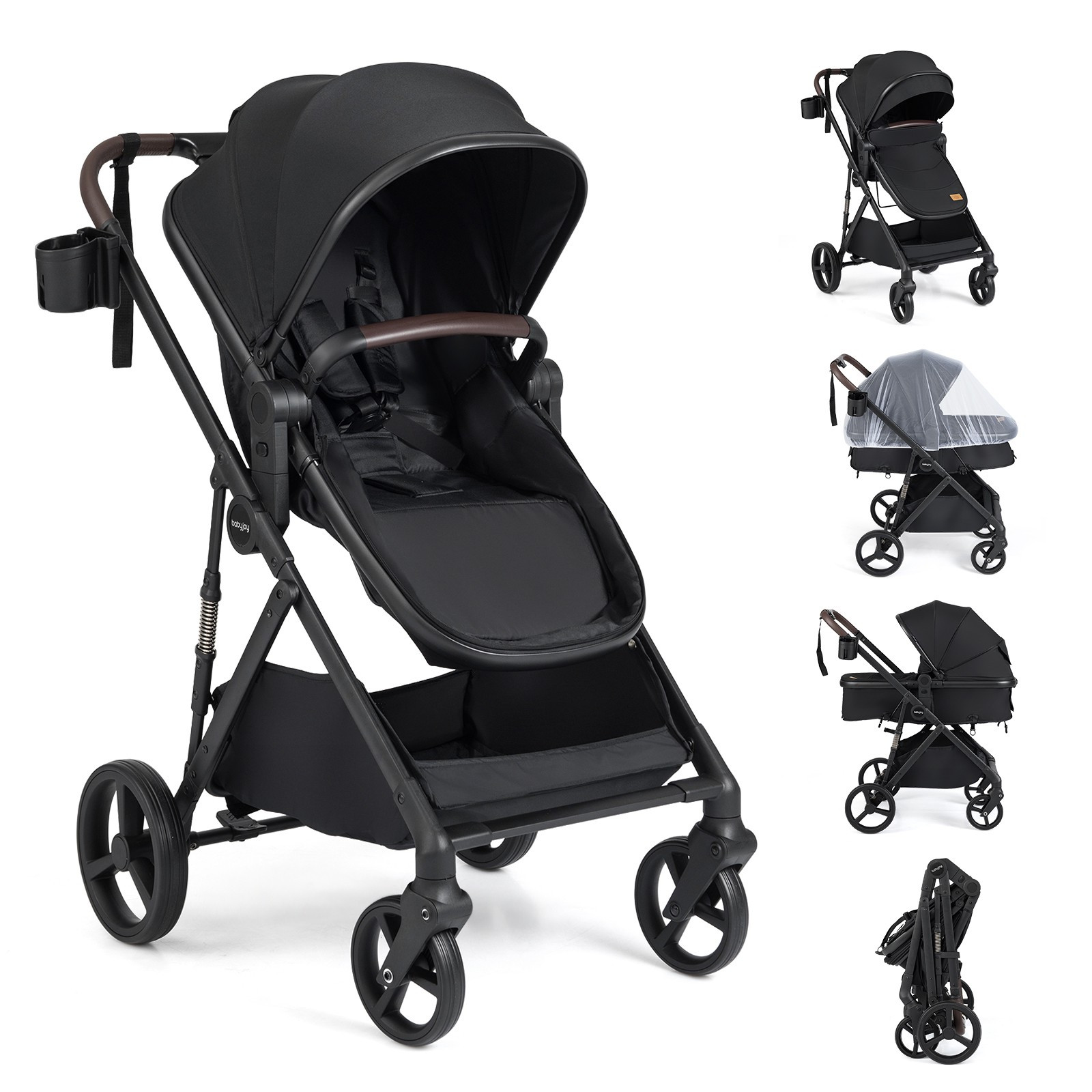 3-in-1 Foldable Stroller with Reversible Seat & Recline Function