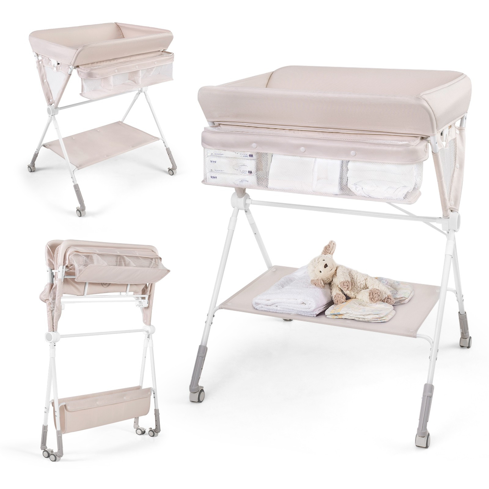 Portable Folding Changing Table with Adjustable Height & Lockable W...