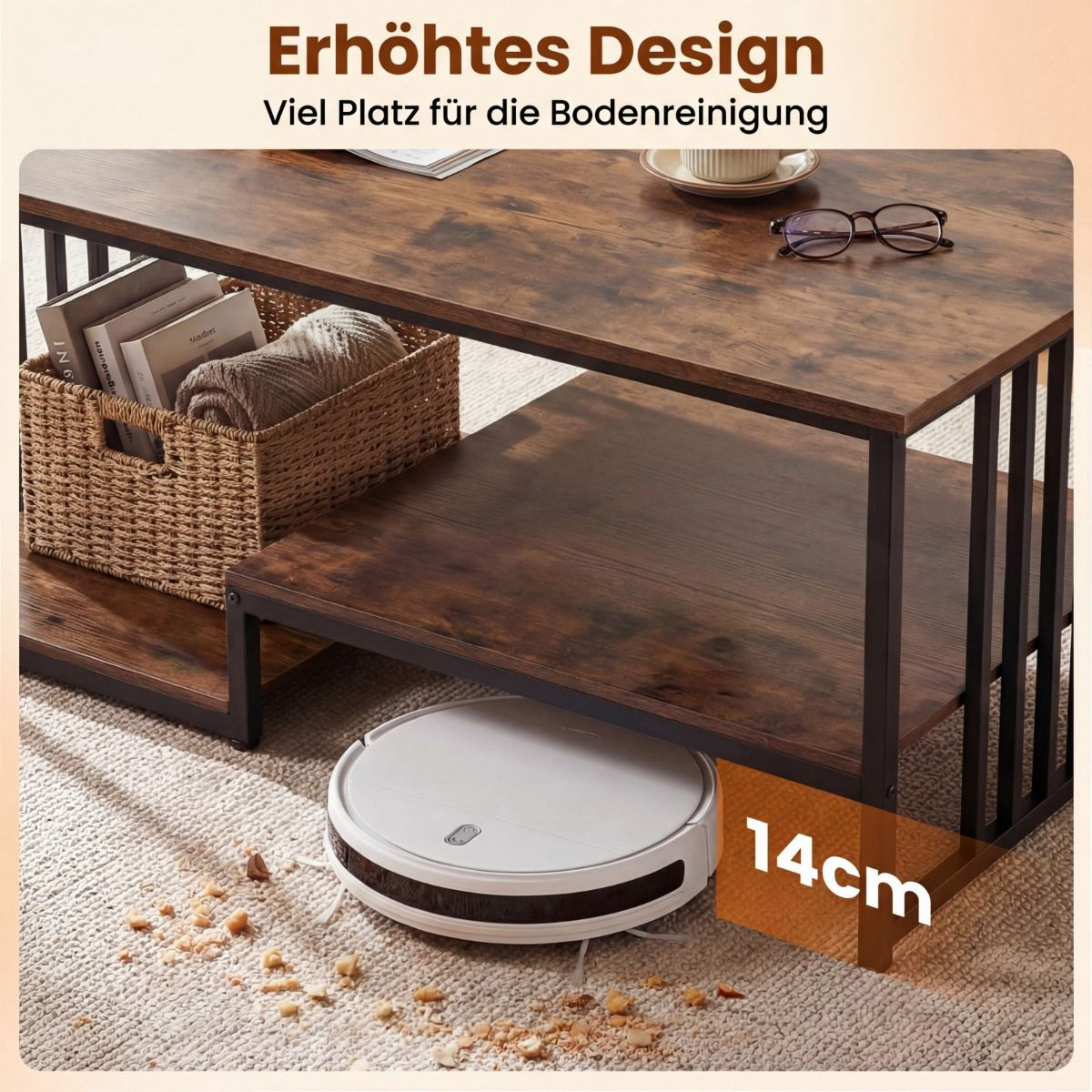 Table basse rectangulaire à 2 étagères, structure en métal