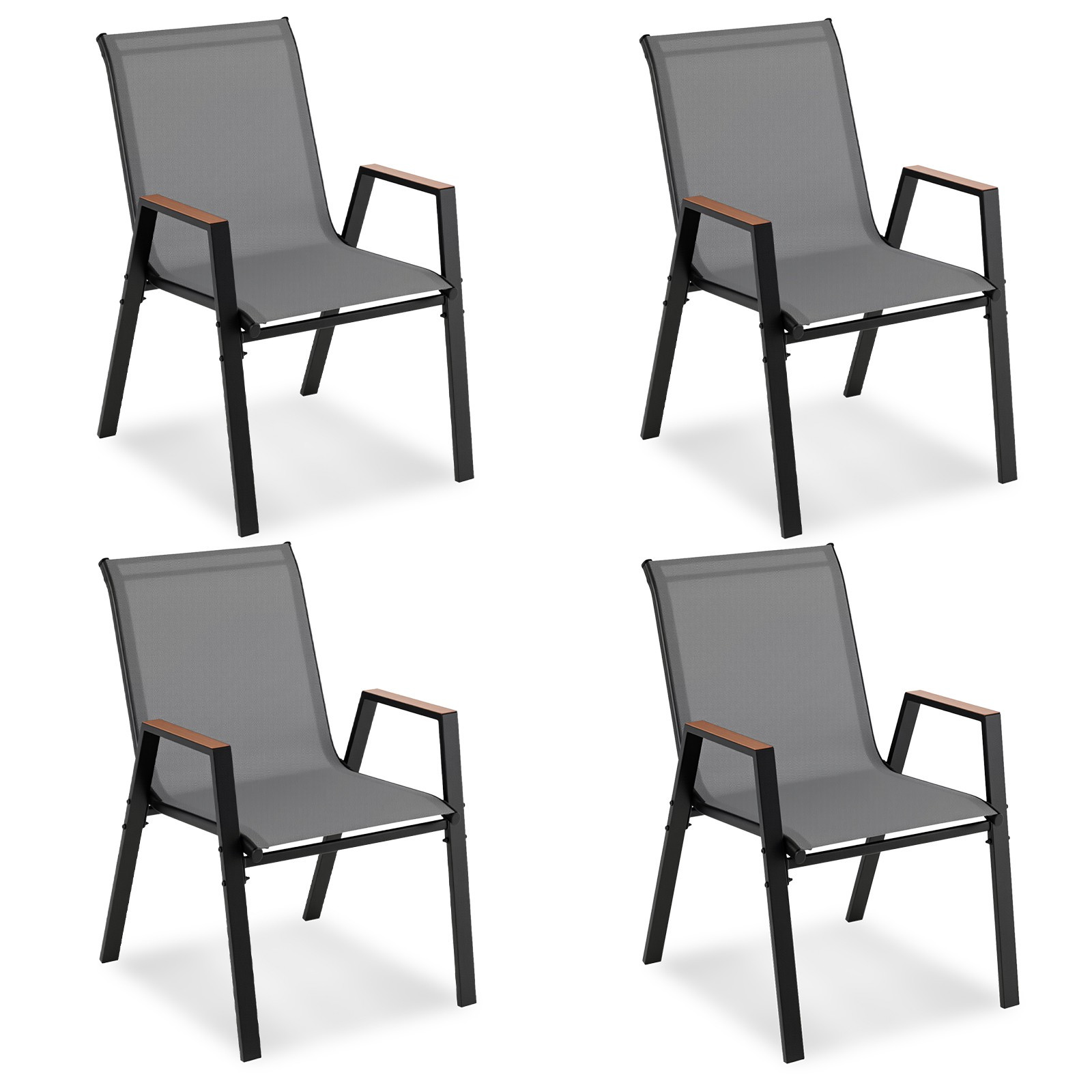4-Piece Stackable Garden Chairs, Breathable Teslin Fabric
