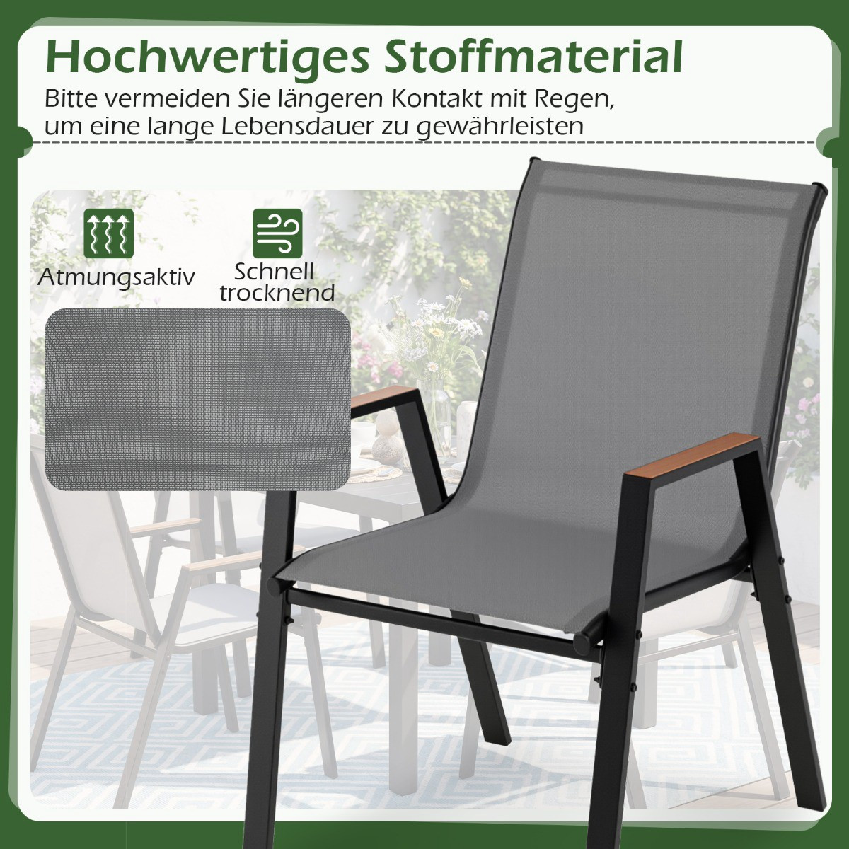 4-Piece Stackable Garden Chairs, Breathable Teslin Fabric