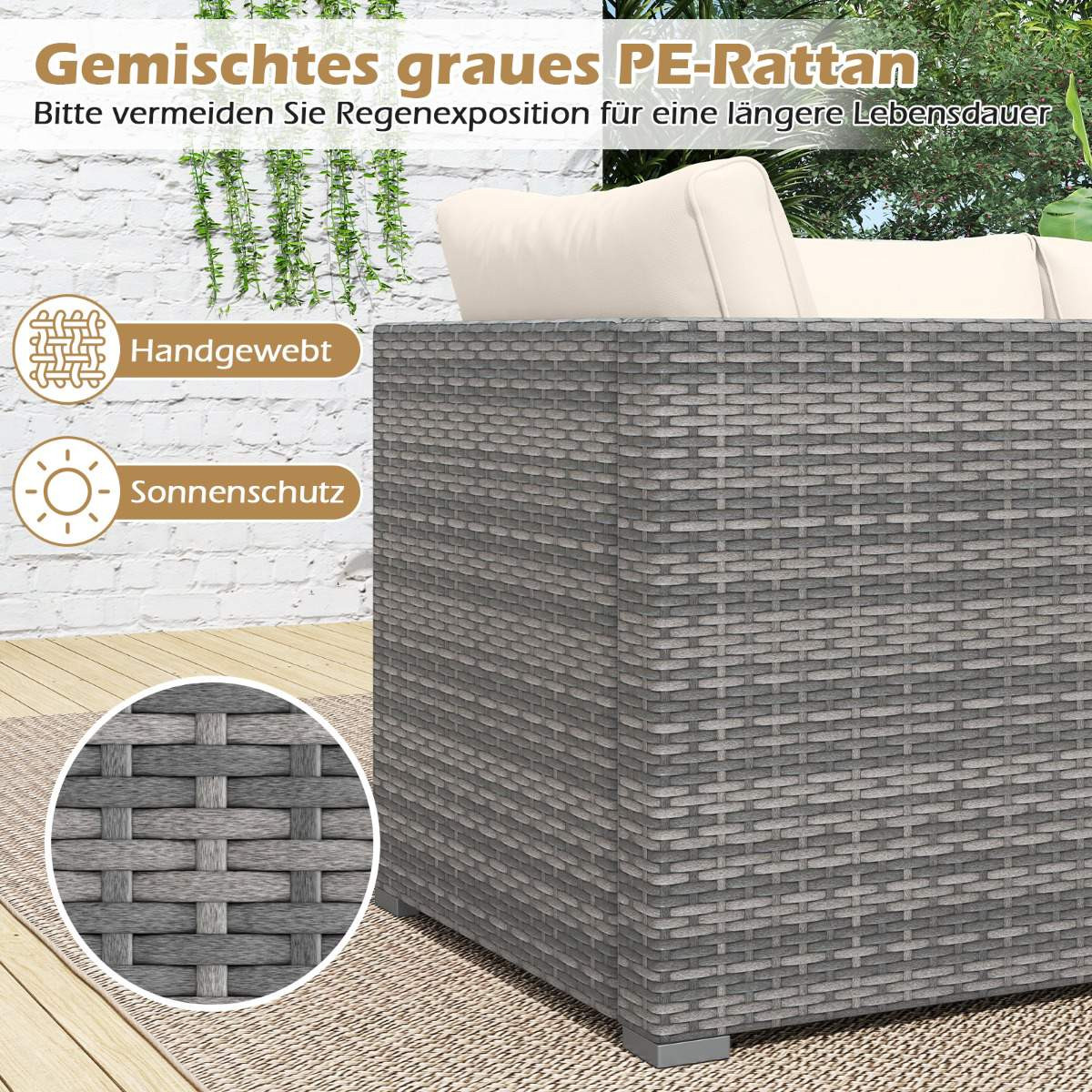 Conjunto de sofá modular para pátio de 3 peças com almofadas, branco