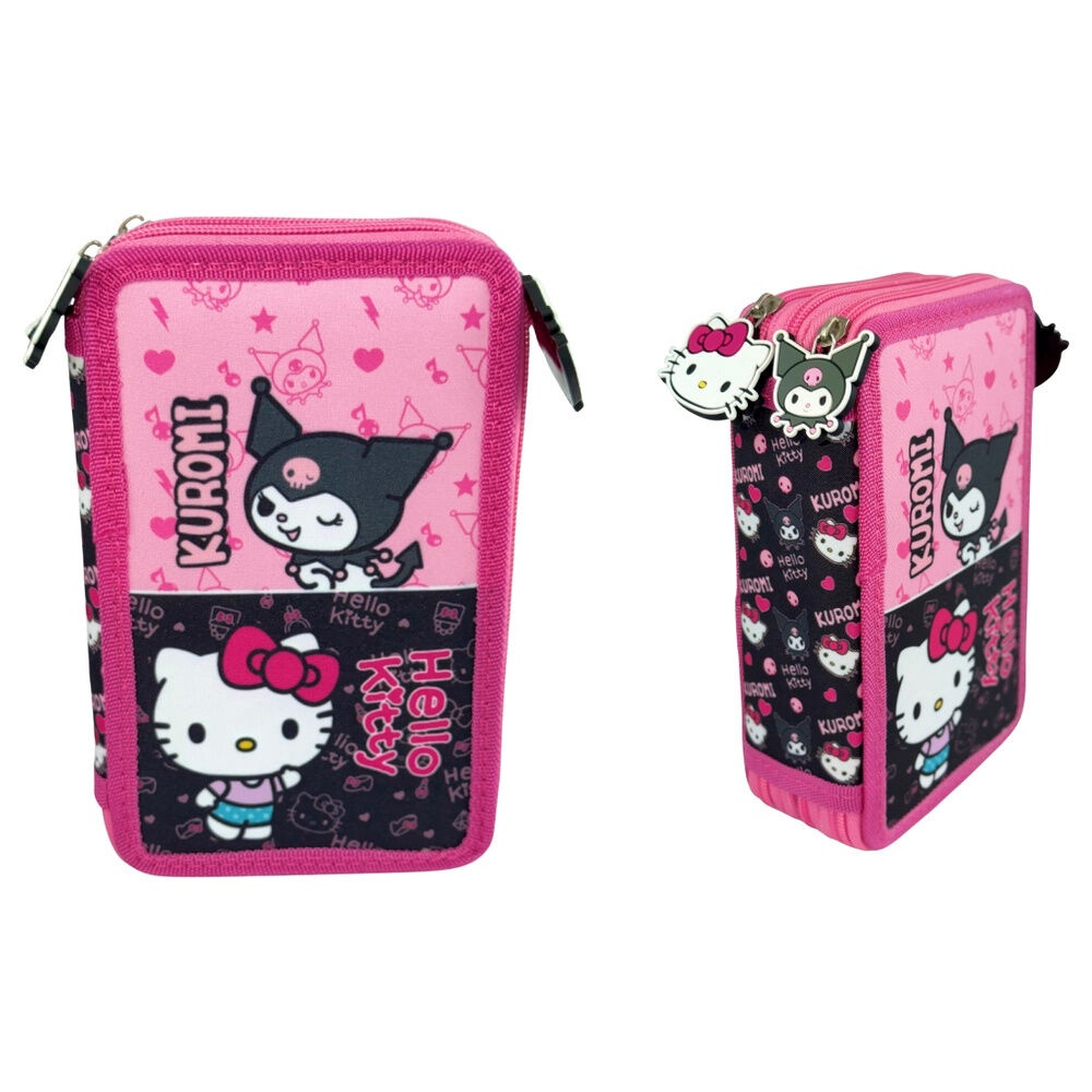 Estojo triplo Hello Kitty e Kuromi