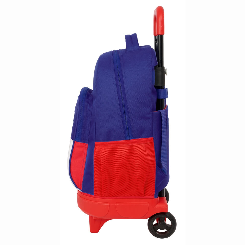 Mochila compacta com rodinhas de 45 cm com alças acolchoadas.