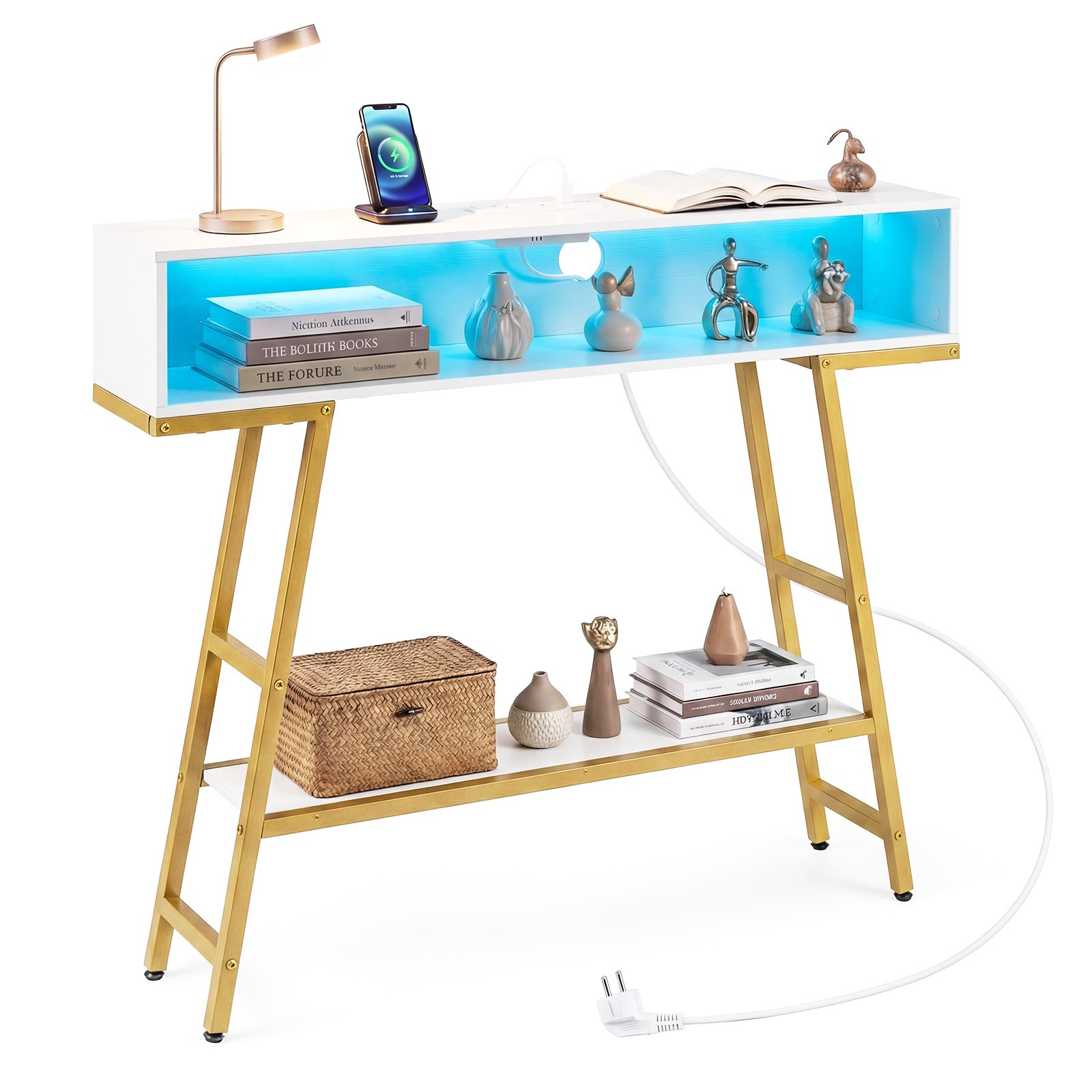 Console Table with LED Lighting & Charging Station