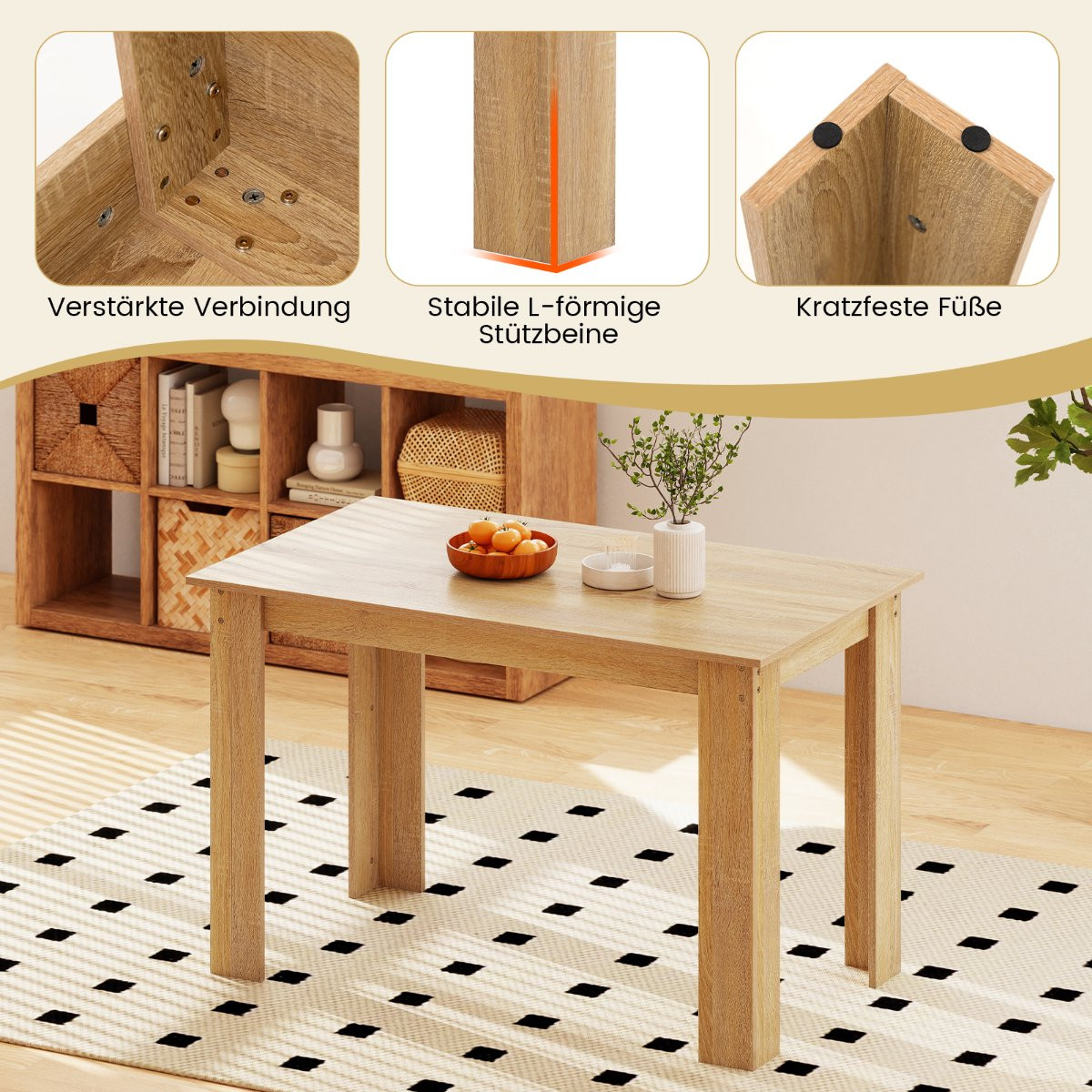 Mesa de comedor rectangular para 4-6 personas, 120 cm, madera.