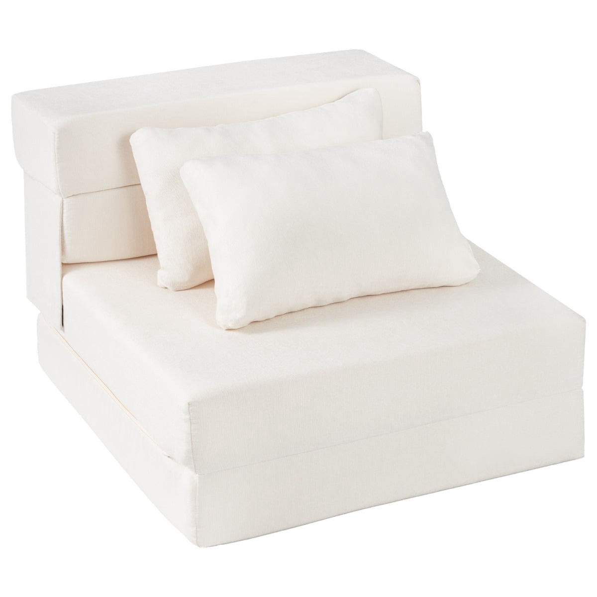 Sofá-cama 3 em 1 em chenille com 2 almofadas, bege