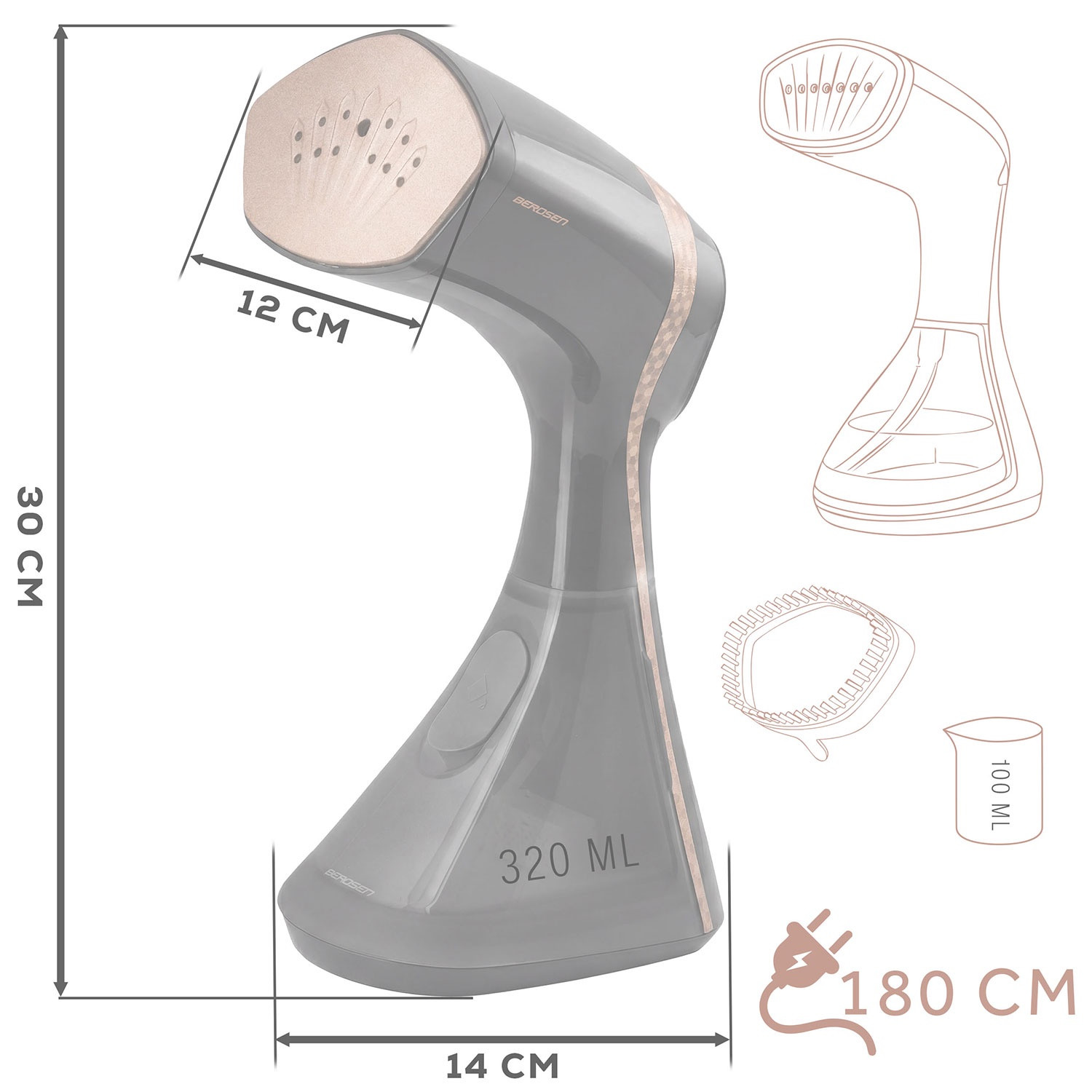 2000W Clothes Steamer with LCD Touch Panel, 320ml Tank