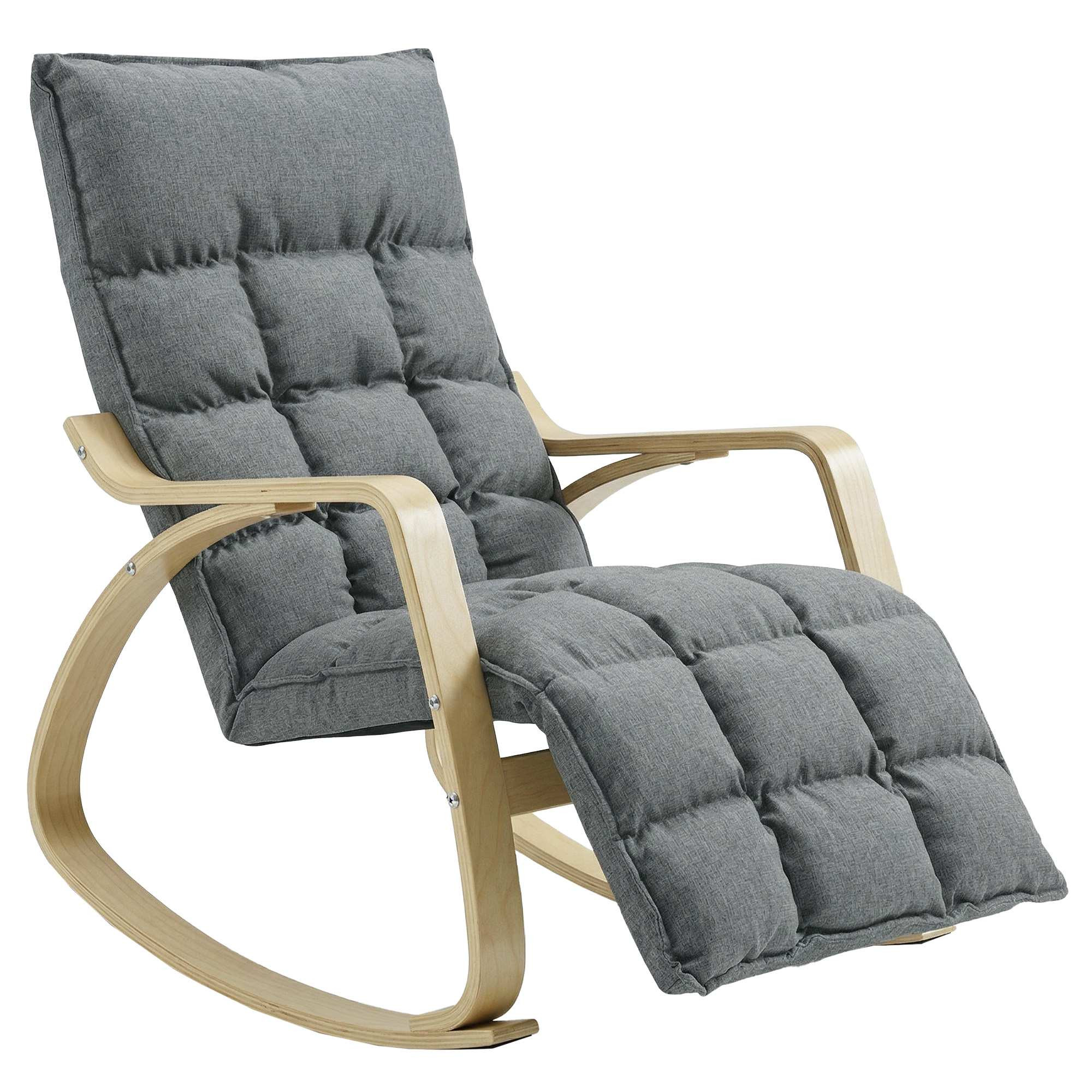 Mecedora con reposapiés ajustable, acolchada, gris.