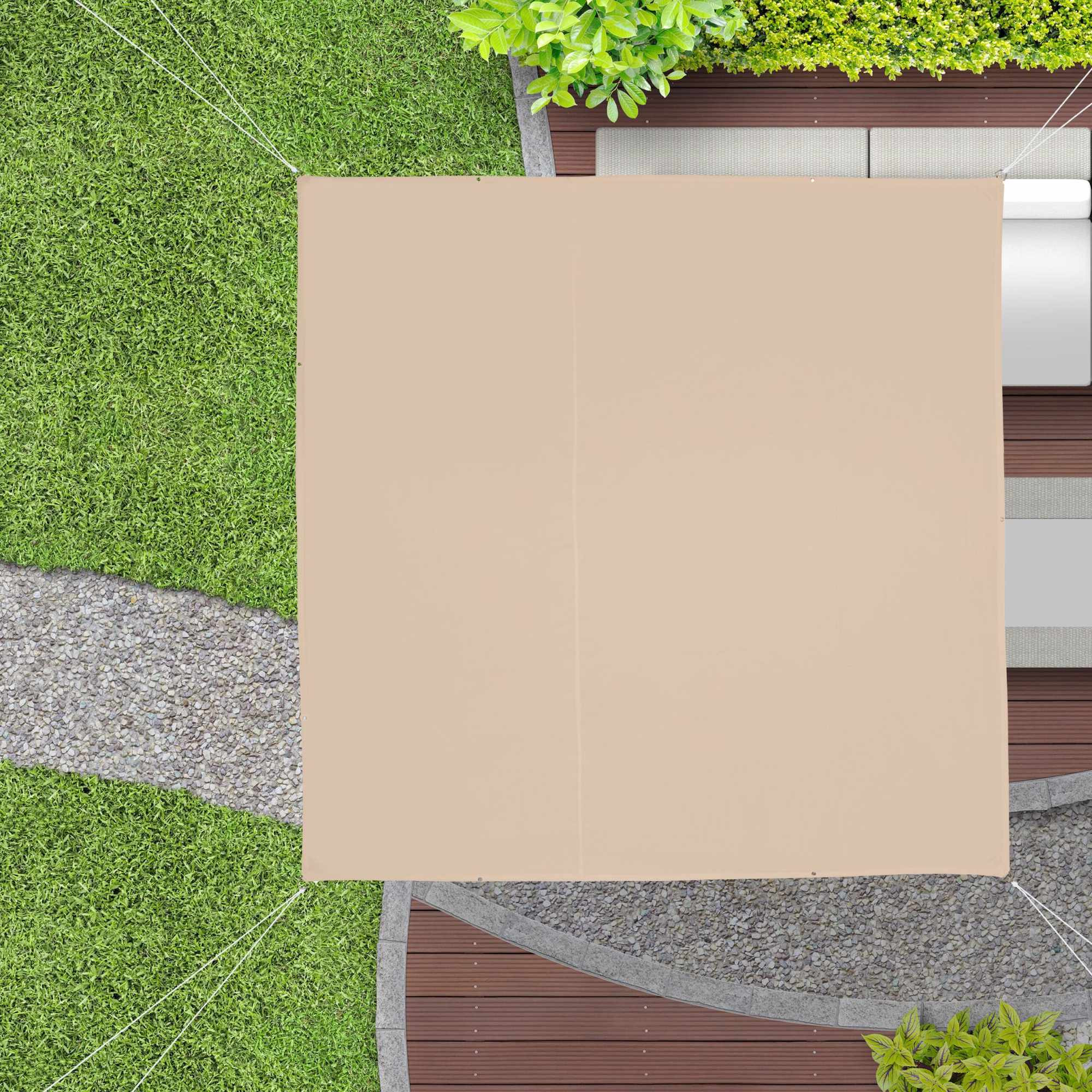 Square Sun Shade Sail, Beige Polyester With Ropes