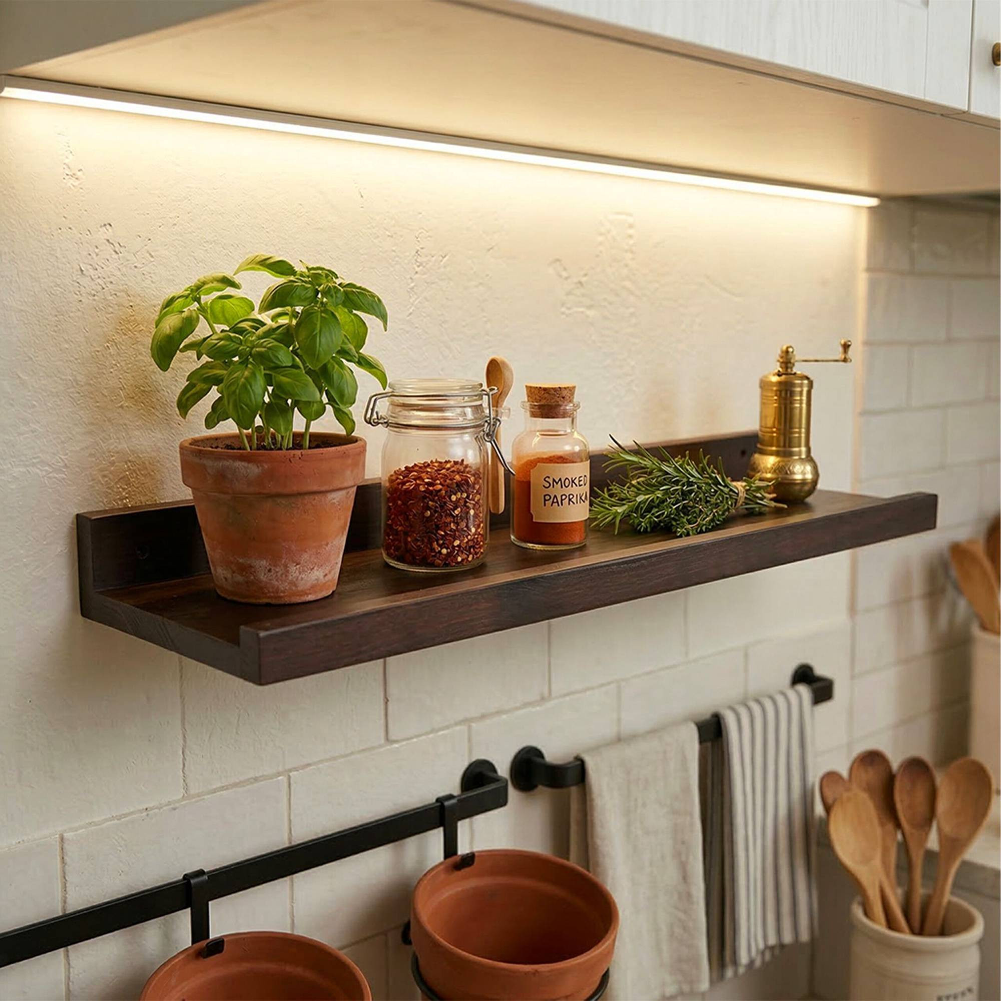 Walnut Wall Shelf, Picture Ledge With Raised Front Edge