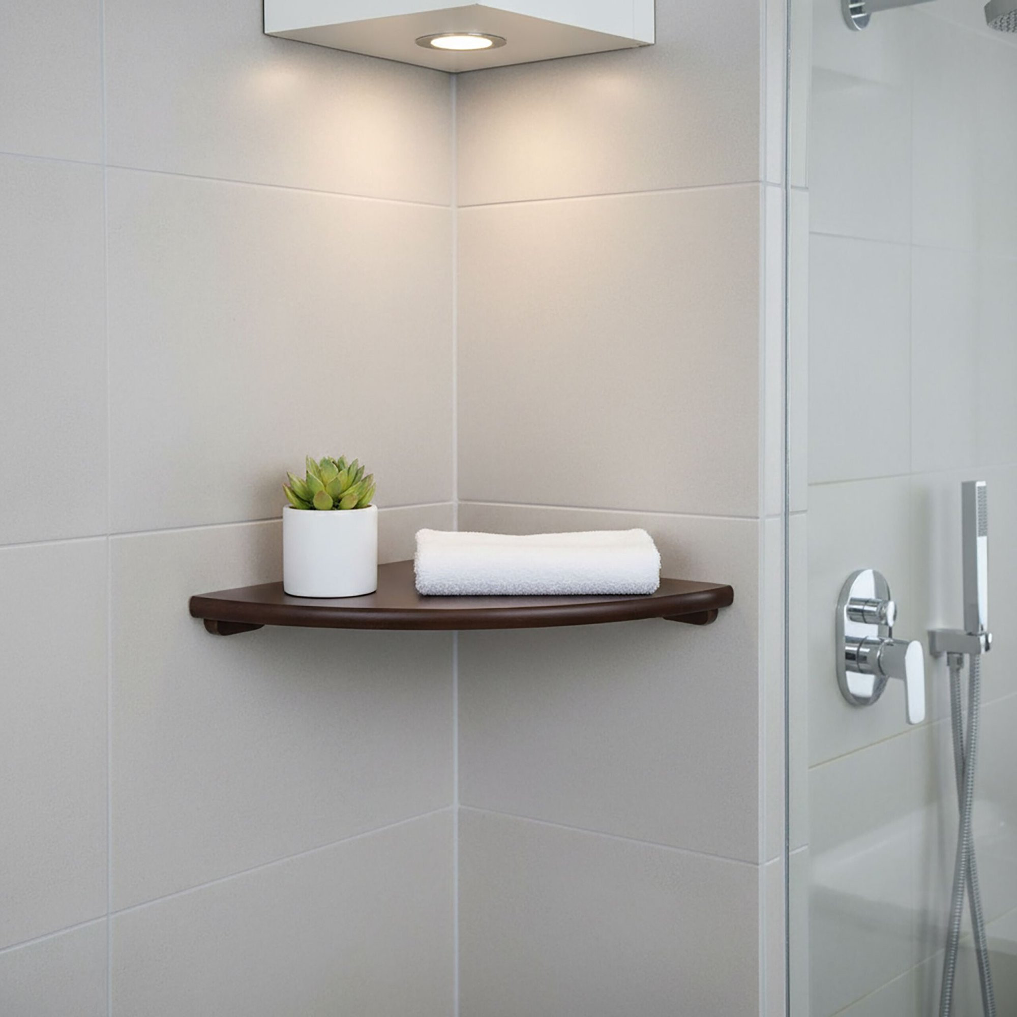 Corner Wall Shelf, Walnut, Semi-Circle, Mounting Hardware
