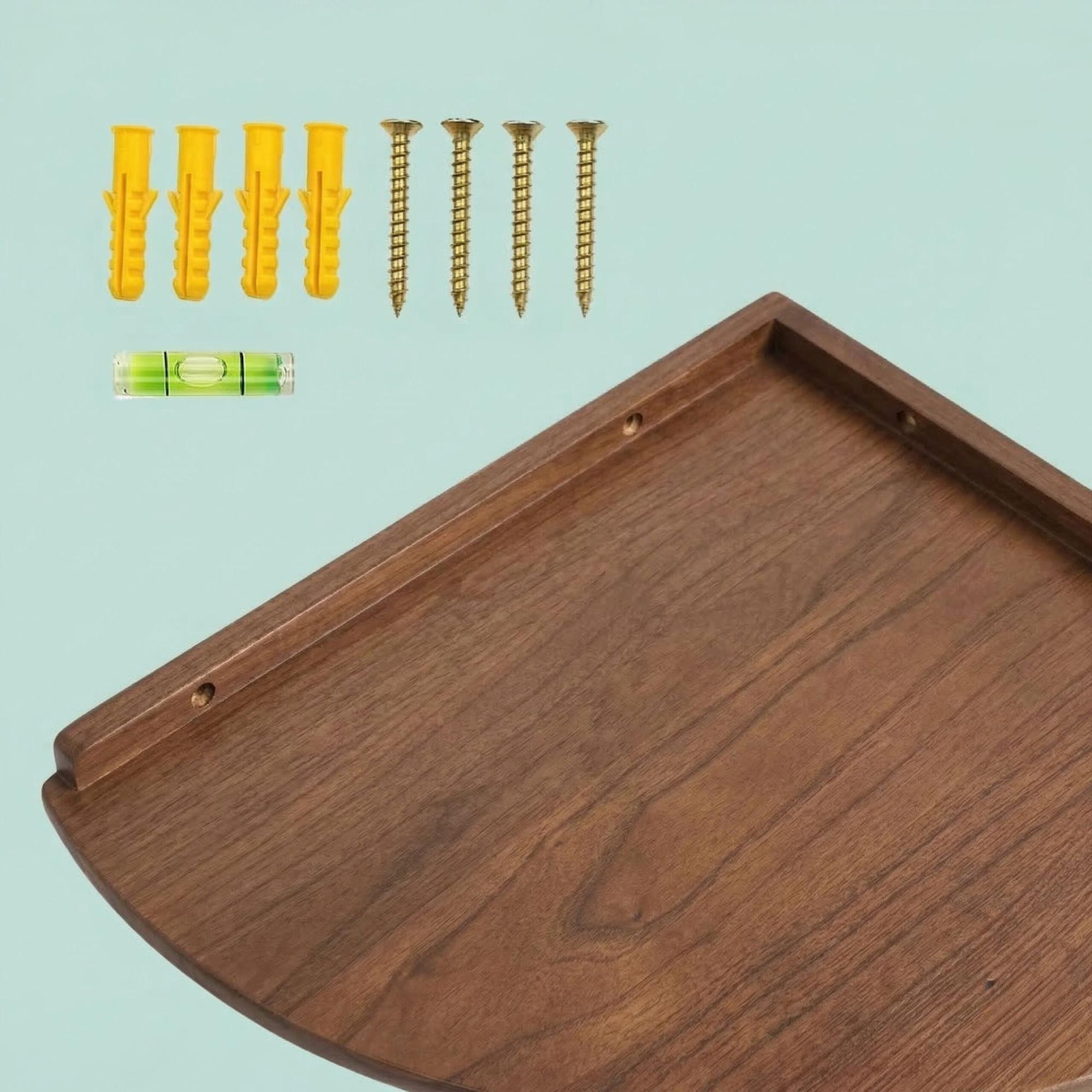 Corner Wall Shelf, Walnut, Semi-Circle, Mounting Hardware