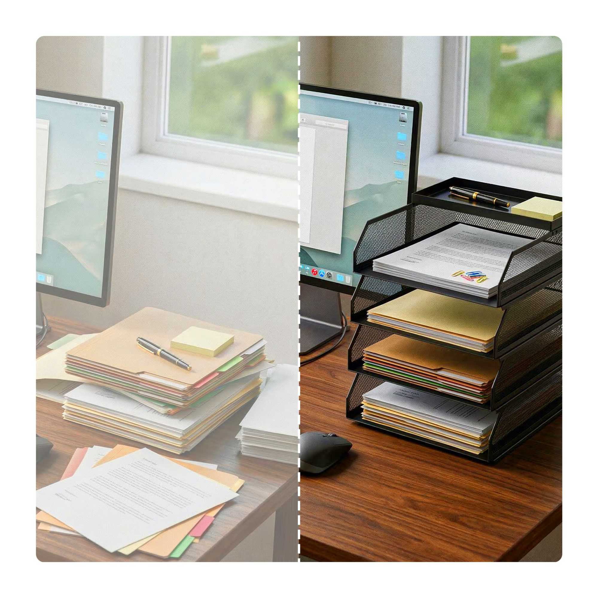 Document Organizer, Metal Mesh, 4 A4 Compartments