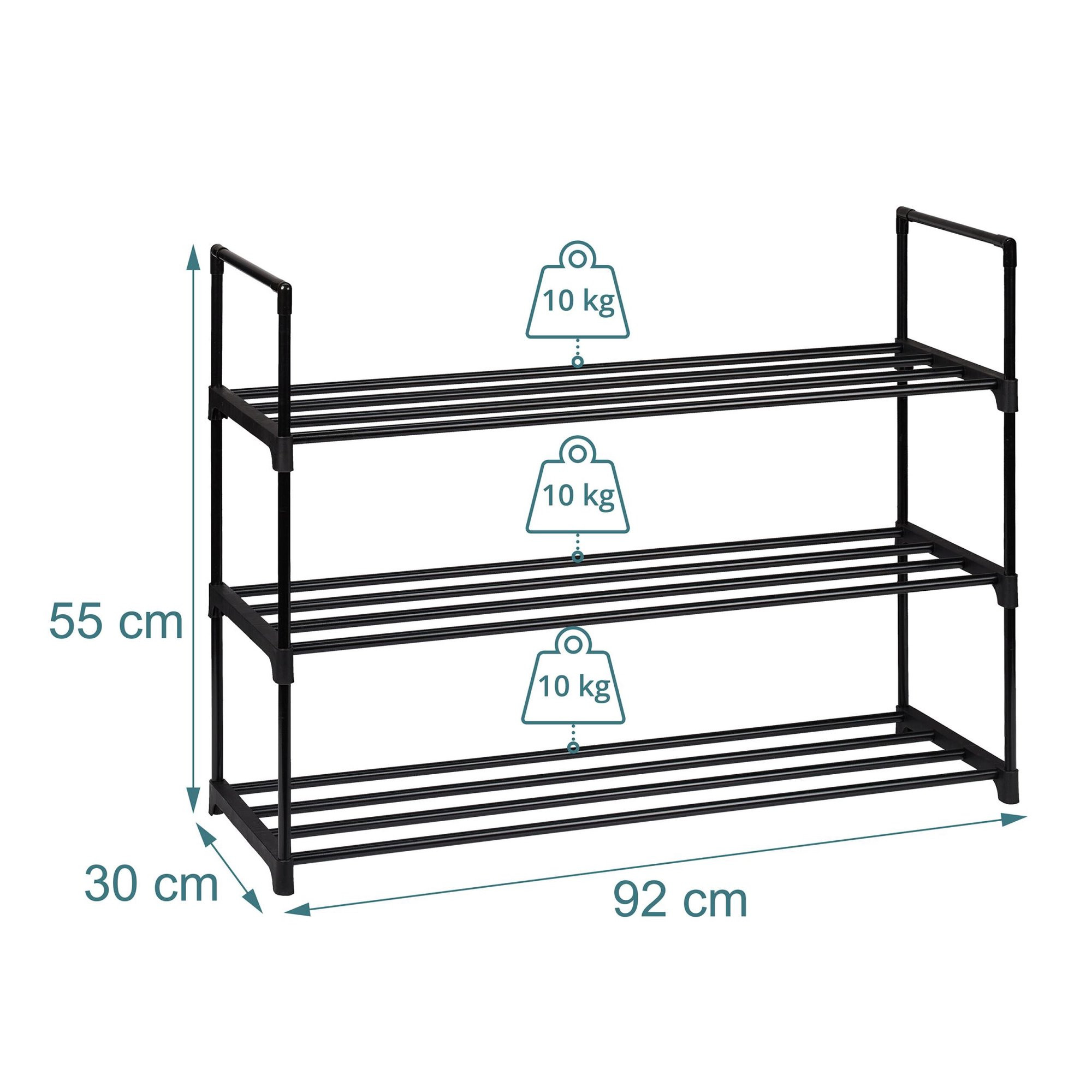 Shoe Rack, Stackable Metal Frame With Plastic Tiers
