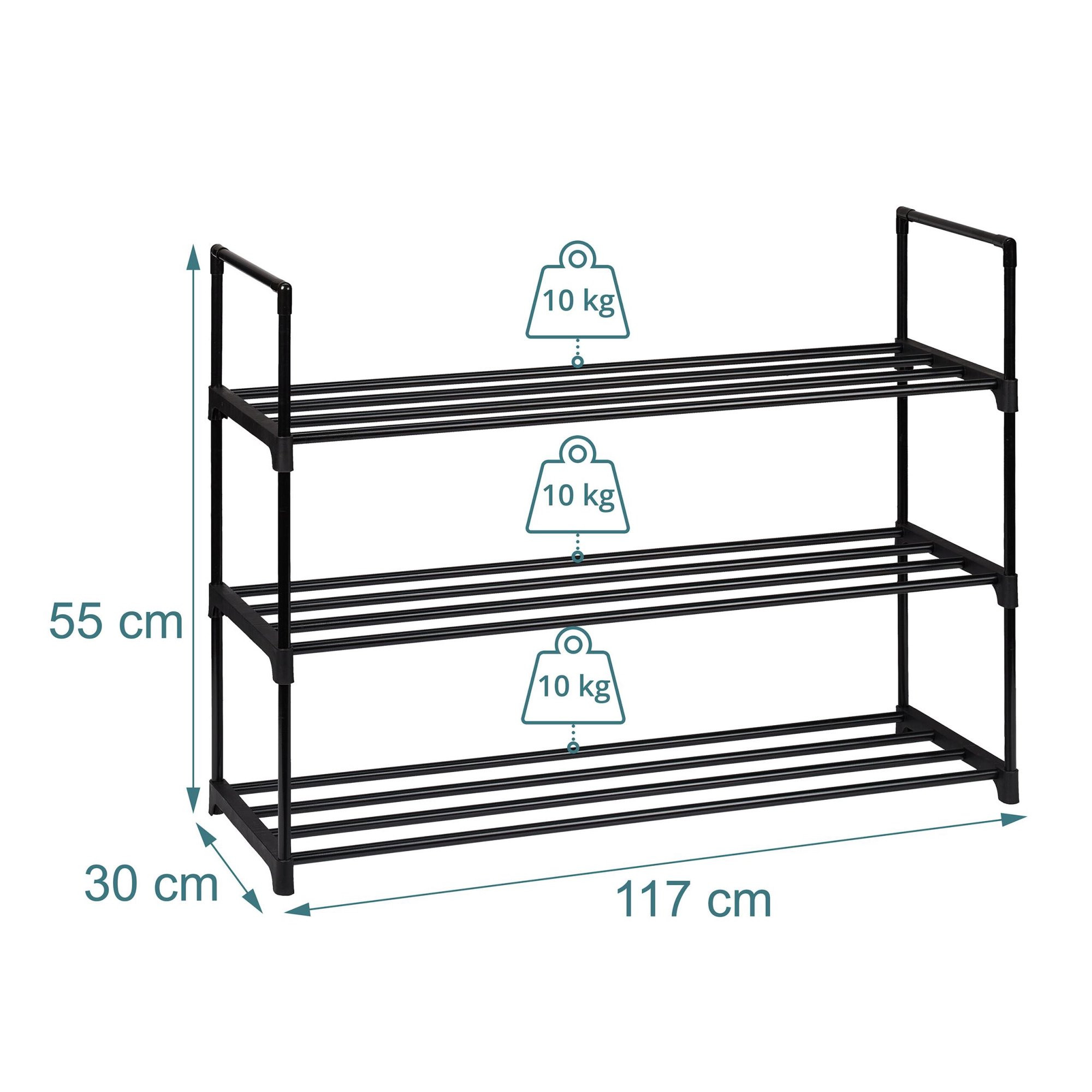 Shoe Rack, Stackable Metal Frame With Plastic Tiers
