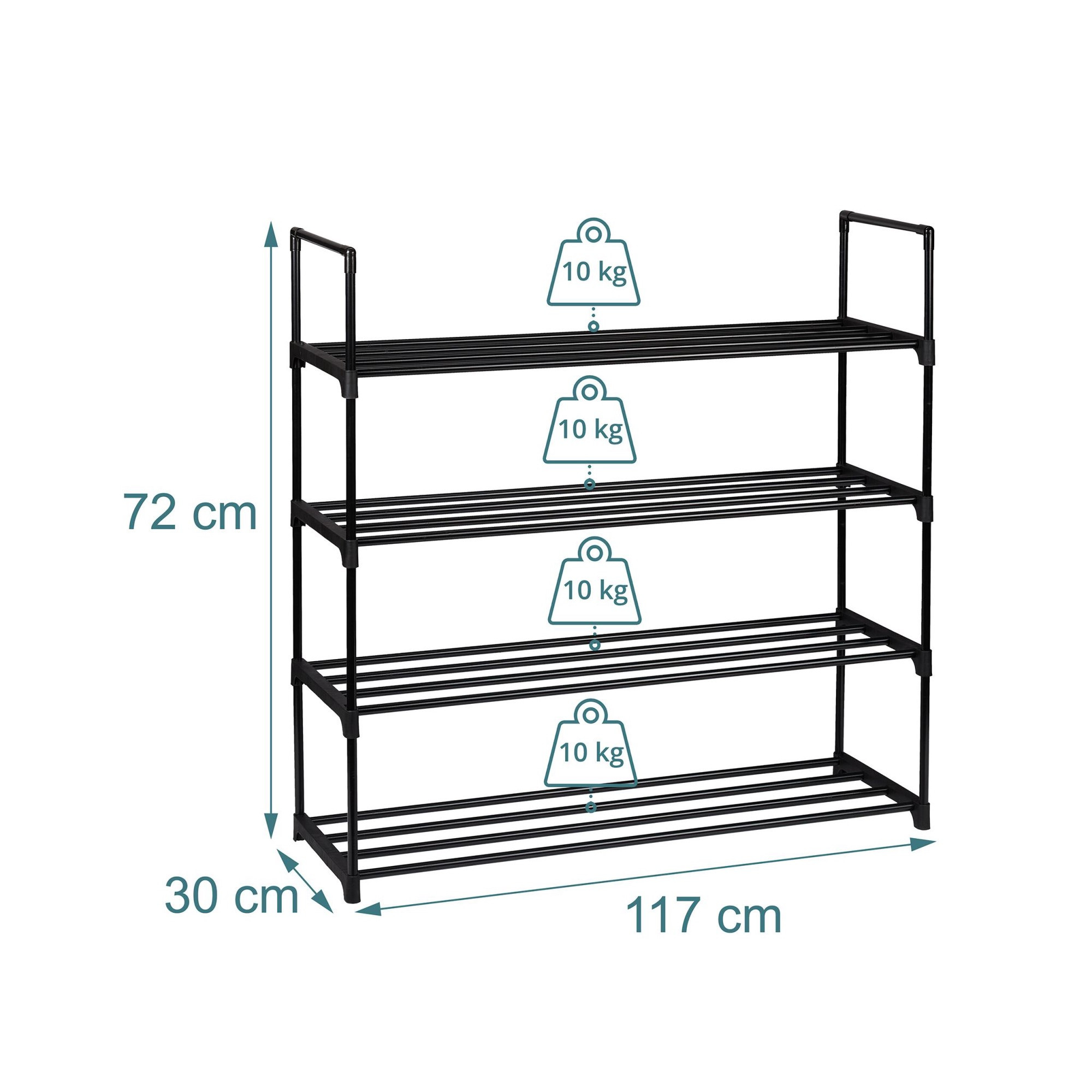 Shoe Rack, Stackable Metal Frame With Plastic Tiers