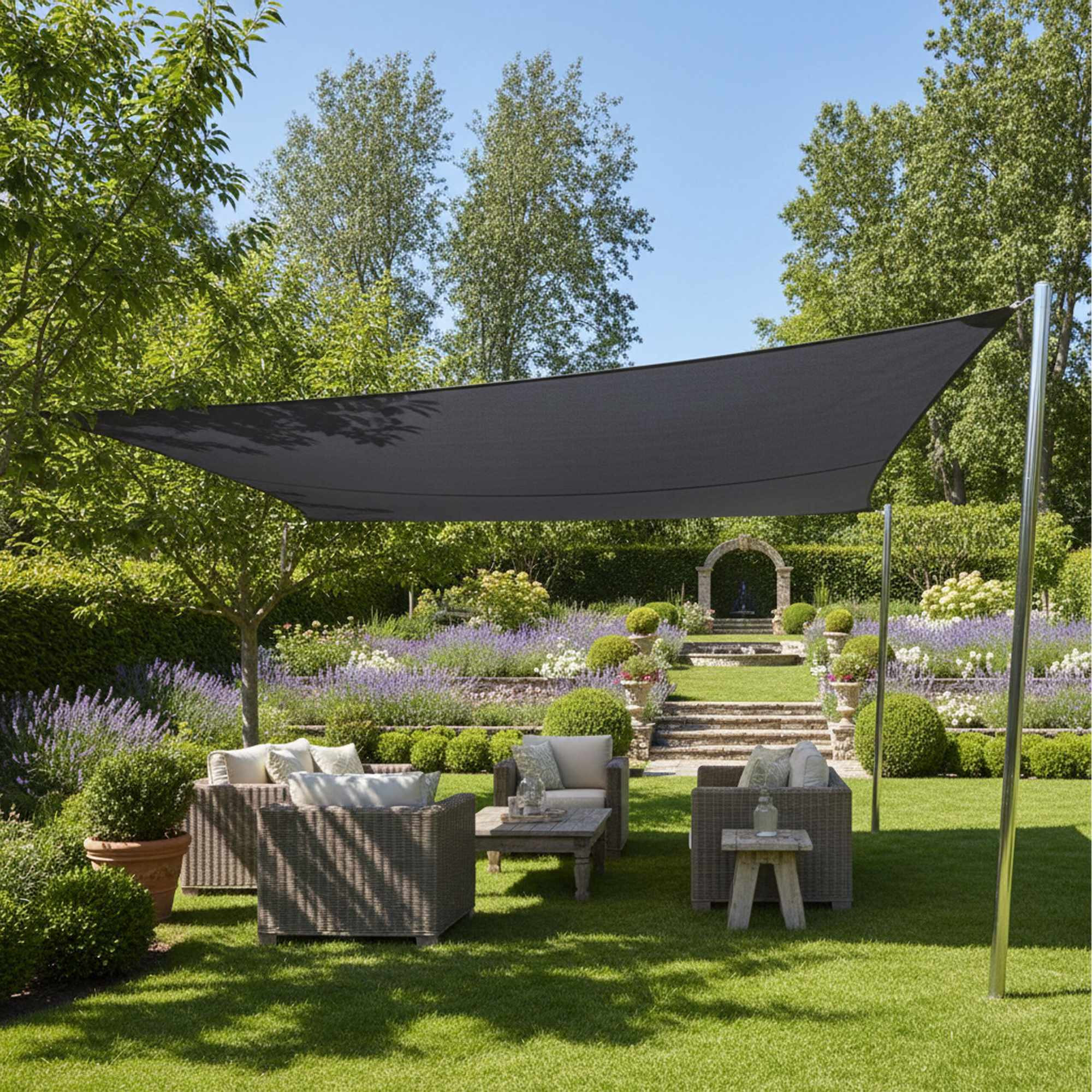Voile d'ombrage à œillets, polyester, déperlant