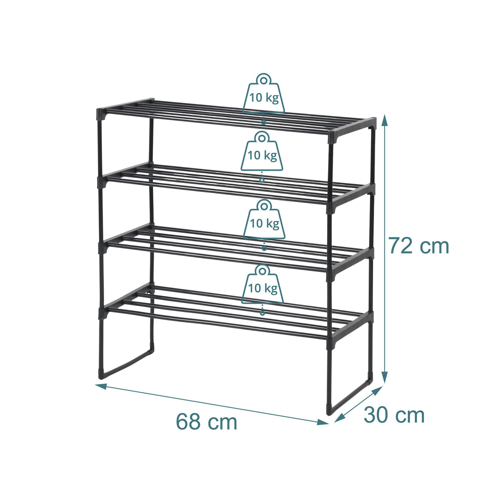 Shoe Rack – Stackable Metal Frame, Plastic Shelves