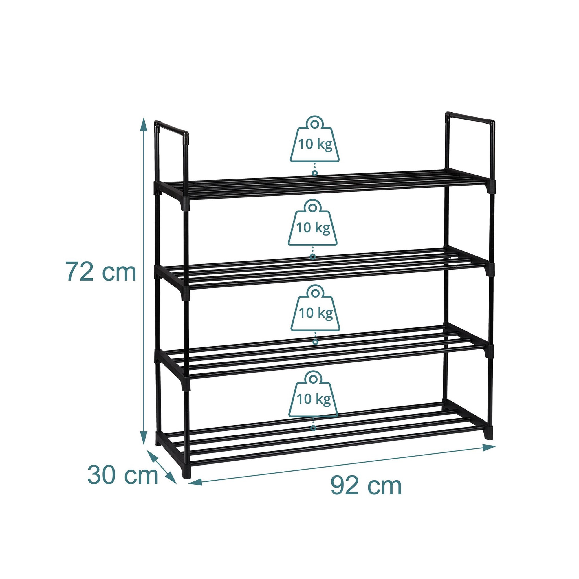 Shoe Rack, Stackable Metal Frame With Plastic Tiers