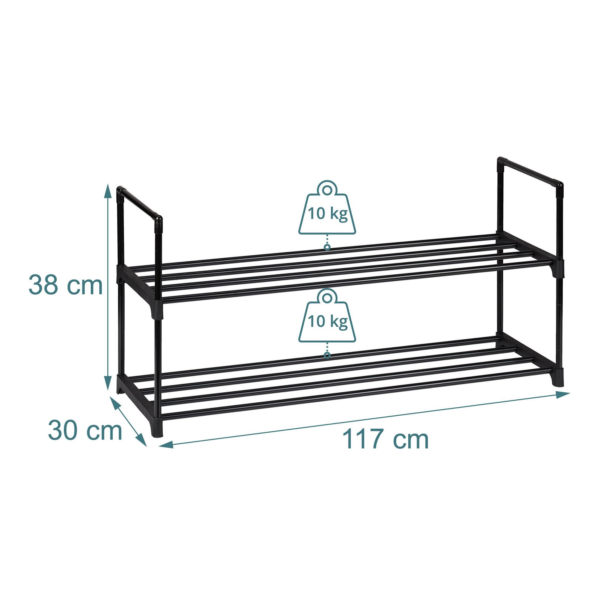 Shoe Rack, Stackable Metal Frame With Plastic Tiers