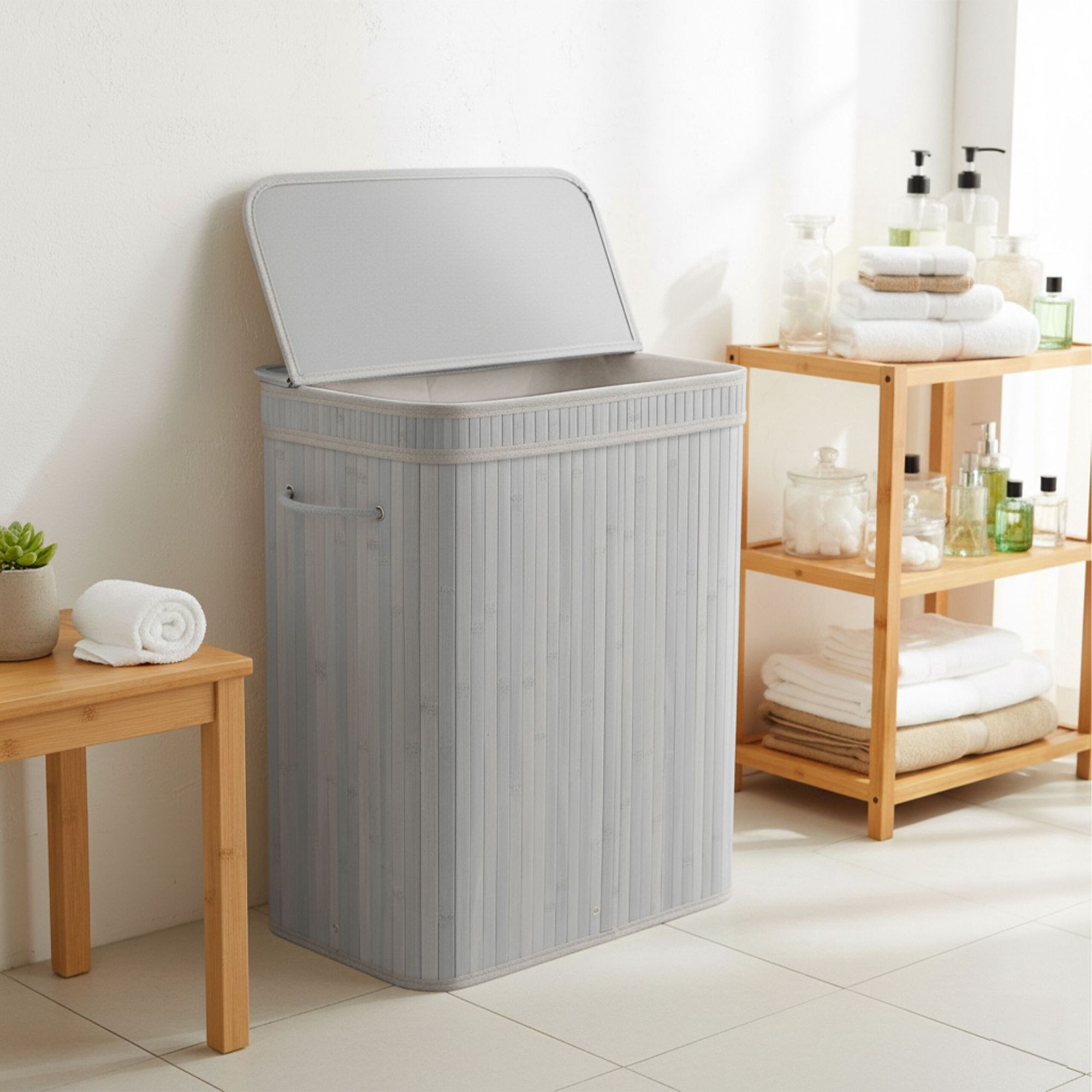 Bamboo Laundry Bin With Lid – Removable Liner, Foldable