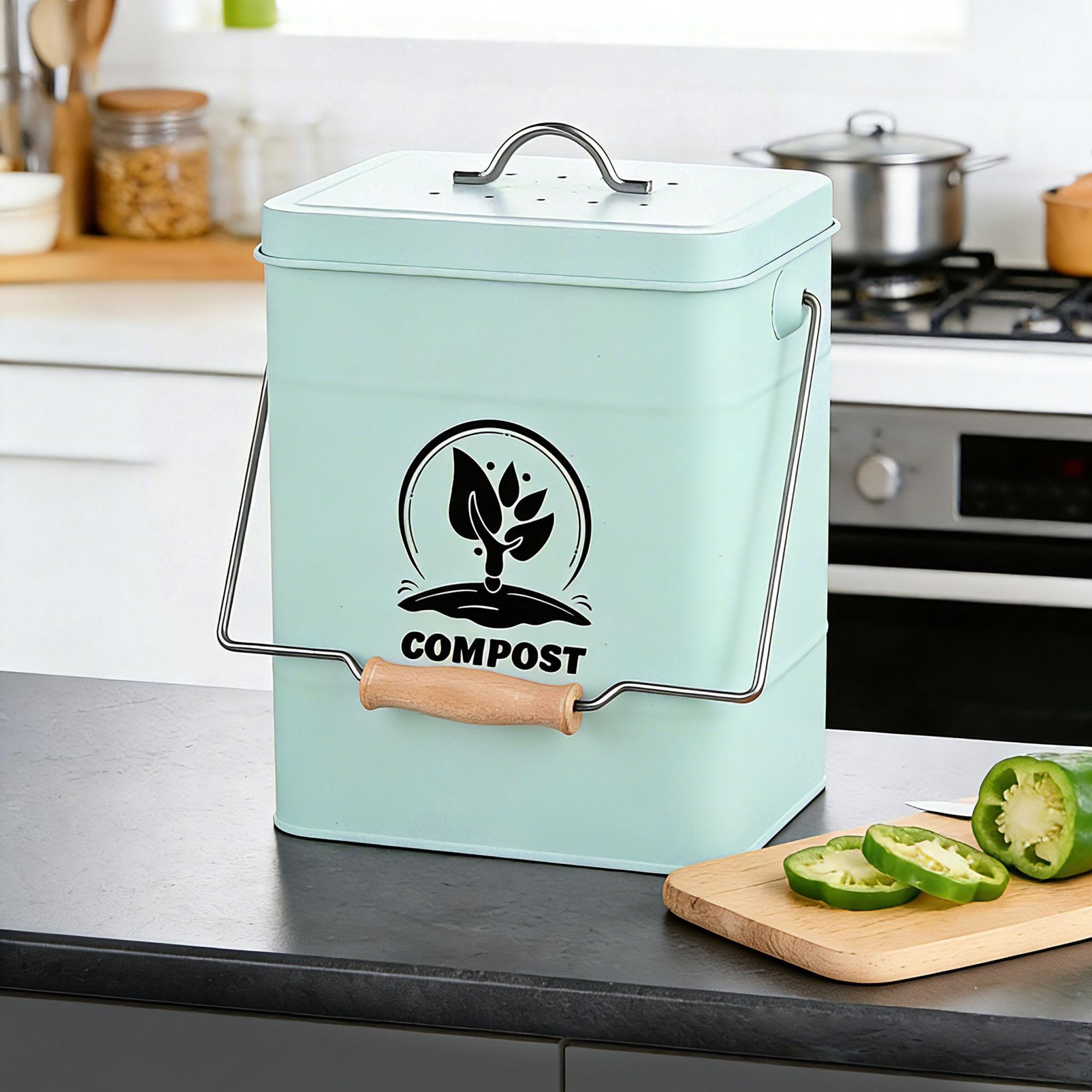 Kompostbehälter, 6 l Küchenabfalleimer mit Geruchsfilterdeckel