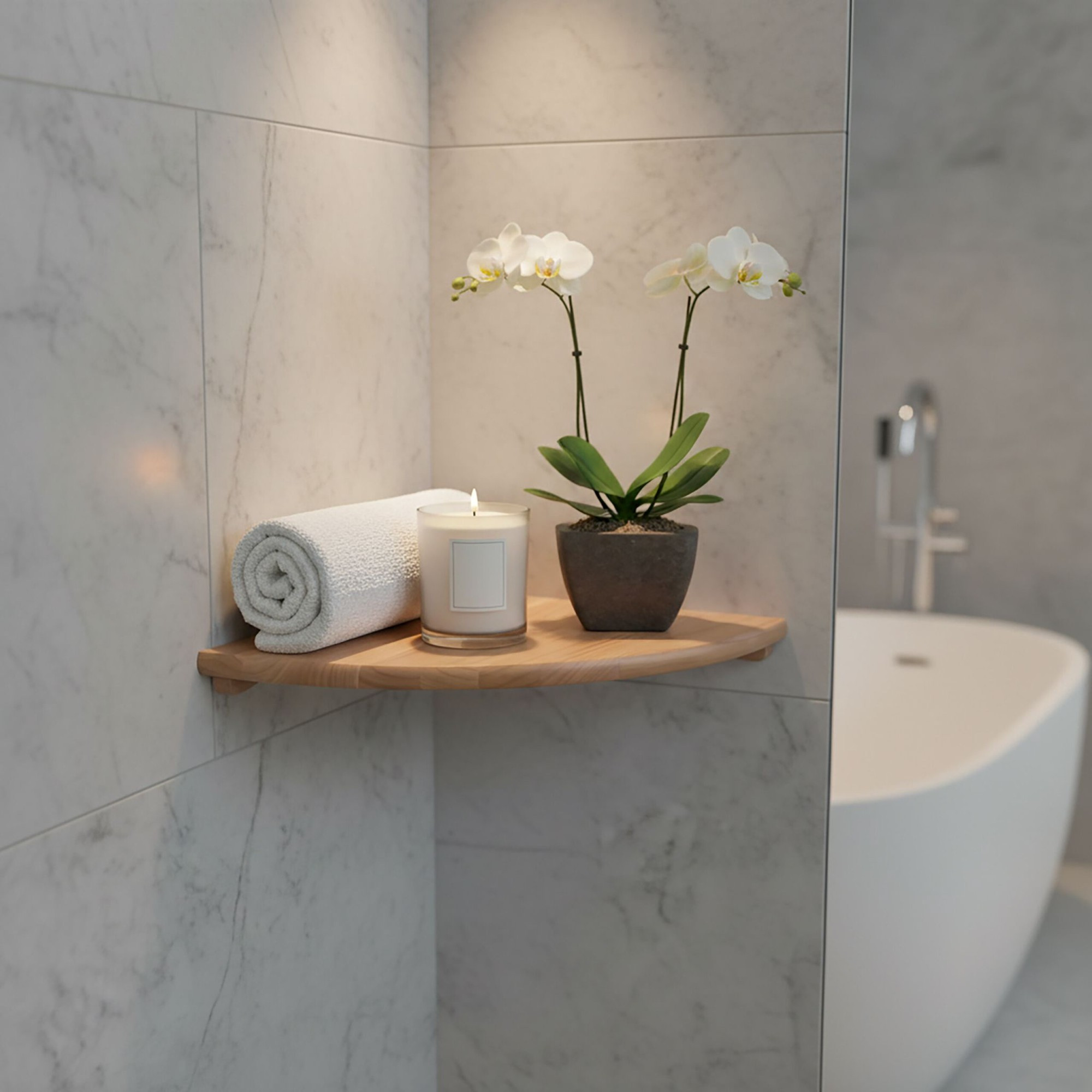 Corner Wall Shelf, Walnut, Wall-Mounted Semi-Circle